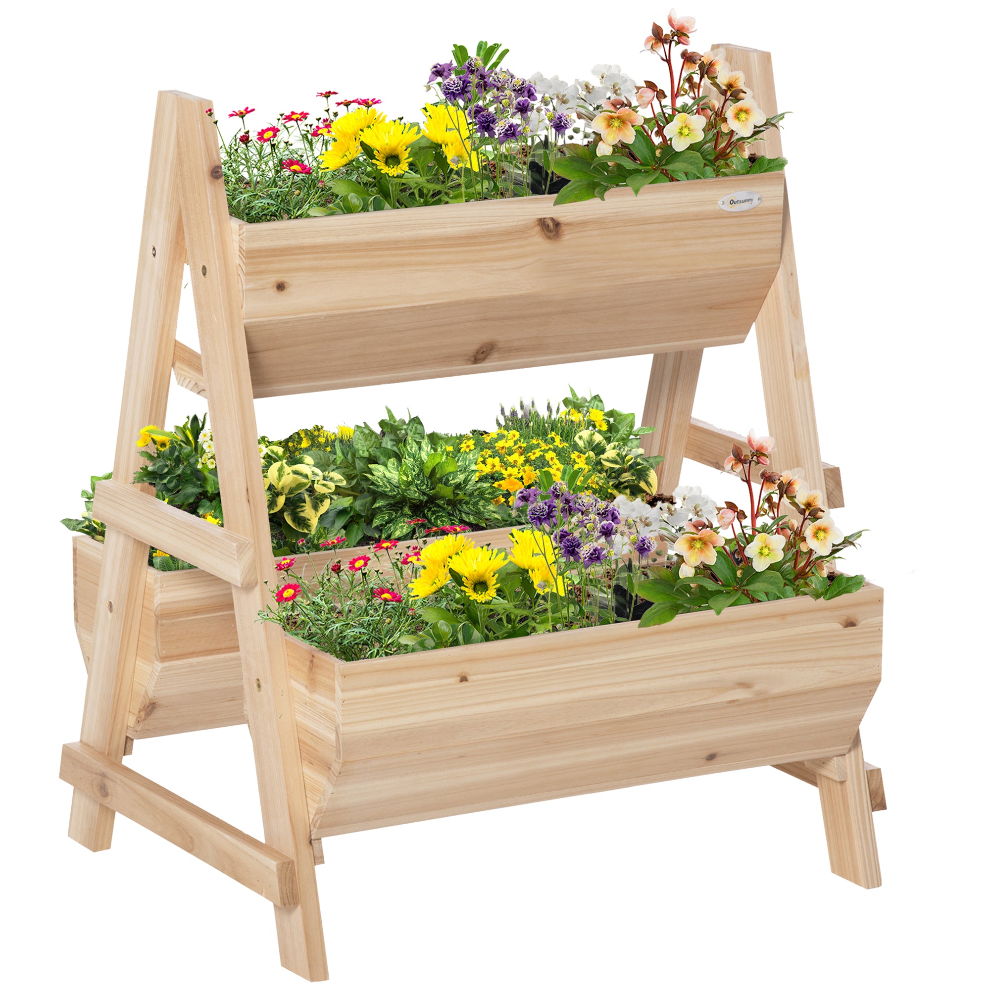 Outsunny 68cm x 57.5cm x 80.5cm 51L Wood Raised Garden Bed, Outdoor Planter Box with Stand, Nonwoven Fabric for Vegetables, Herbs, Flowers, Natural - North Peak Garden Furniture