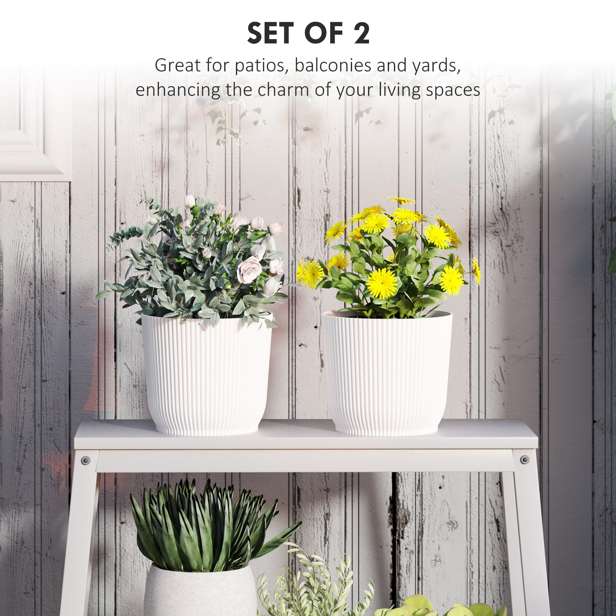 Outsunny Set of Two Ф22cm Planters - White - North Peak Garden Furniture