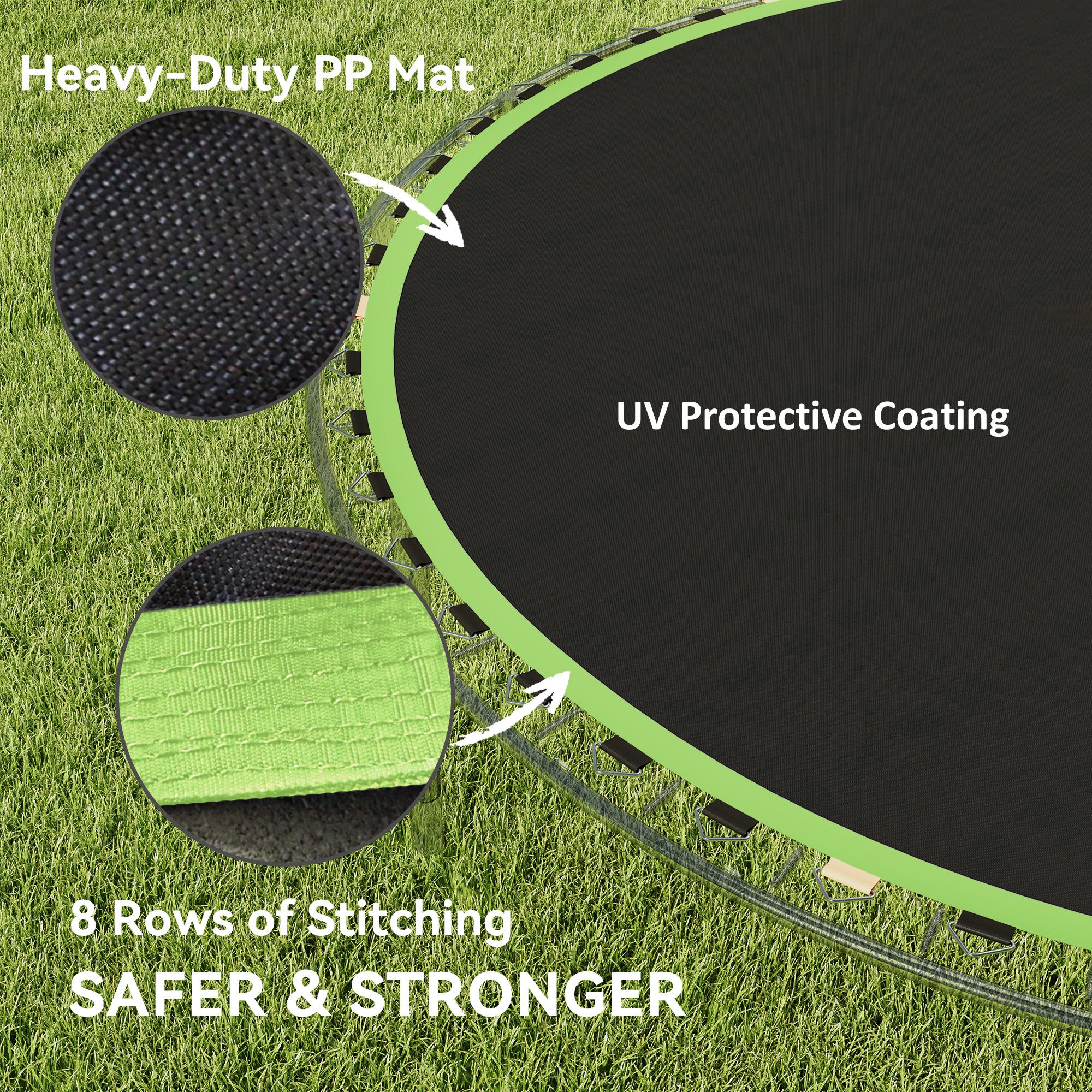 SPORTNOW Trampoline Replacement Mat with Spring Pull Tool, 54 V-Hooks, for 10ft Trampoline using 14cm Springs, Green - North Peak Garden Furniture
