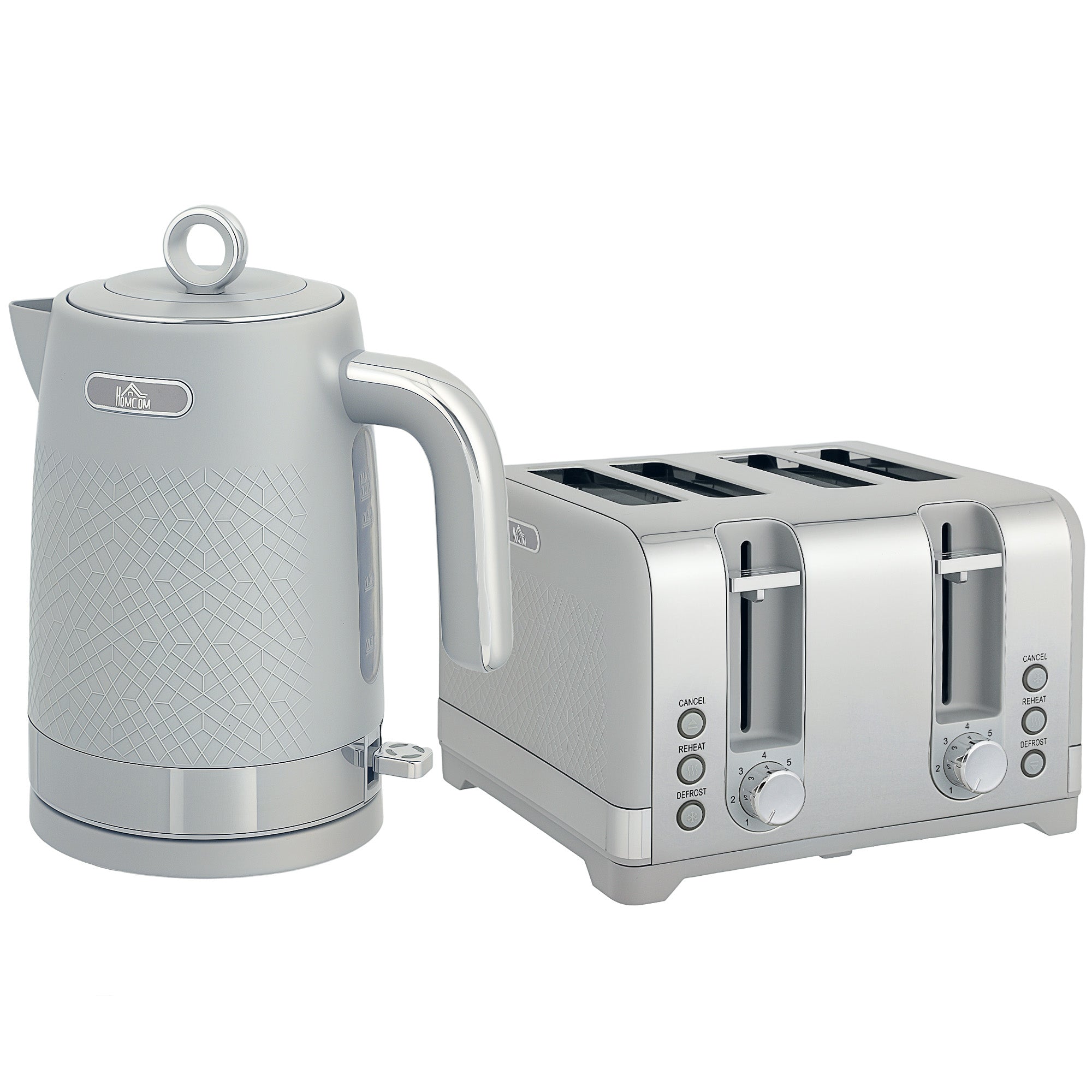 HOMCOM Sleek Textured Kettle and Four-Slice Toaster Set - Grey