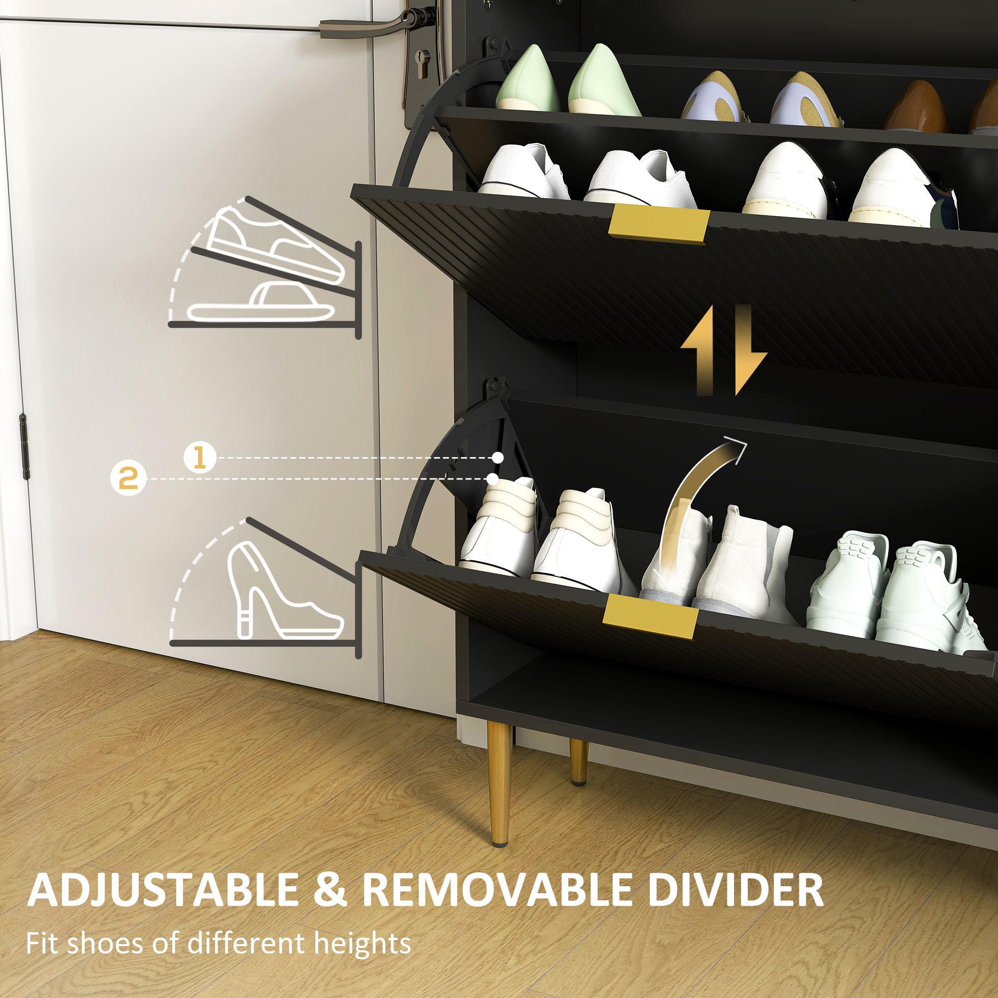 HOMCOM Narrow Shoe Cabinet with 2 Flip Drawers - Black