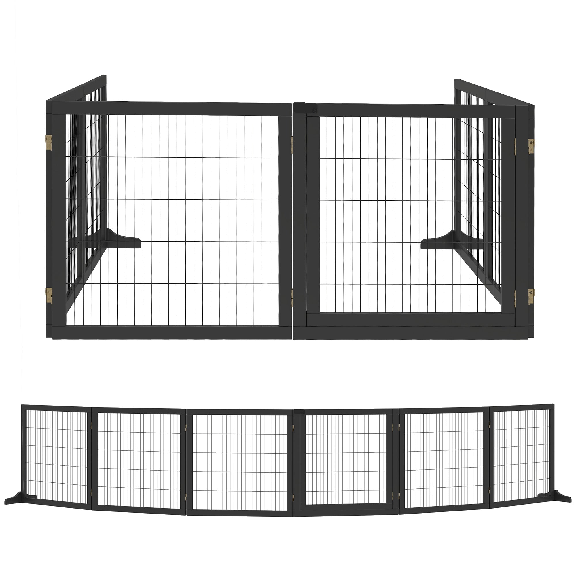 PawHut Wooden Pet Gate, Freestanding Dog Security Barrier with Two Support Feet - Black