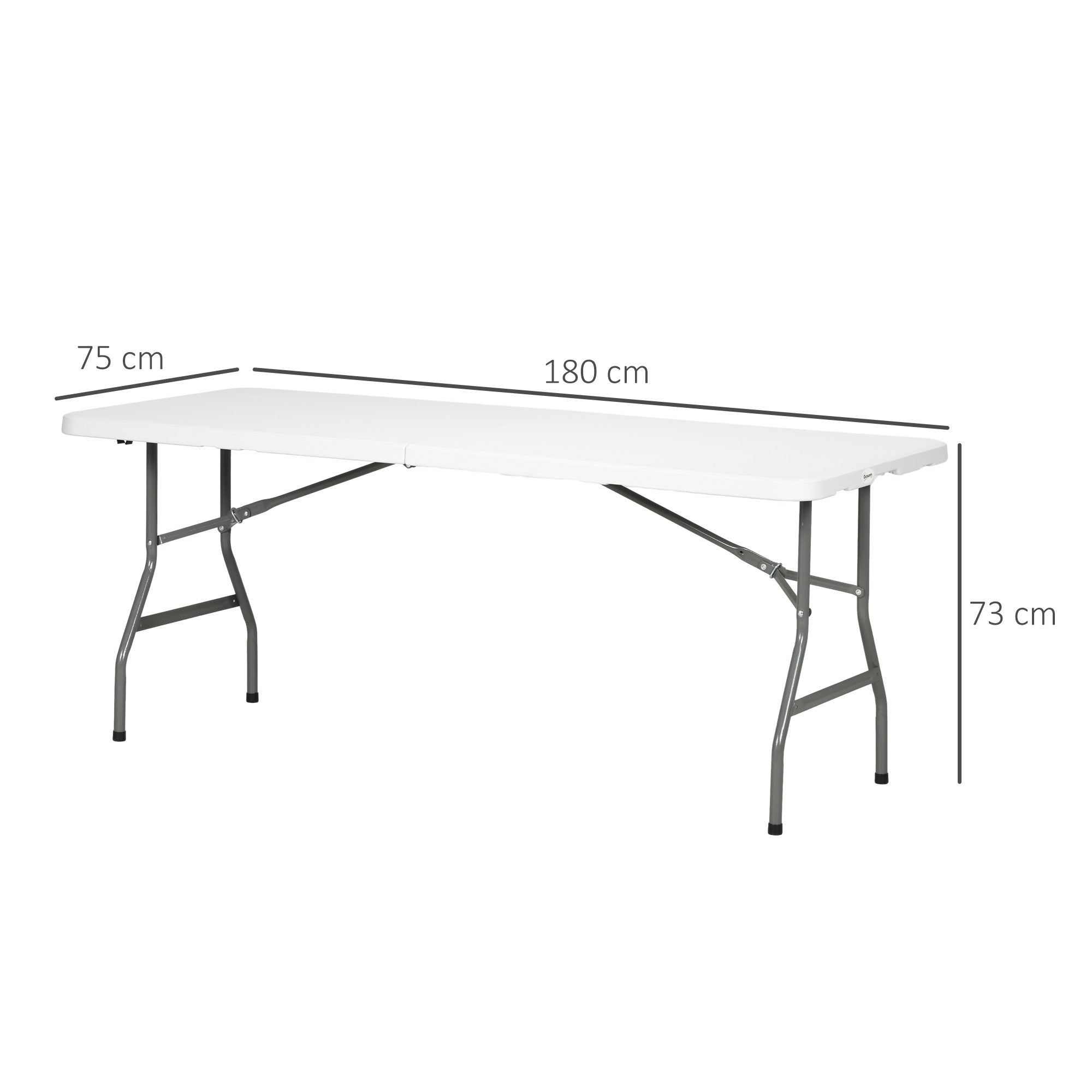 Outsunny 180 x 75cm Folding Garden Table, Outdoor HDPE Picnic Table for 6, Rectangular Patio Table with Metal Frame, White - North Peak Garden Furniture
