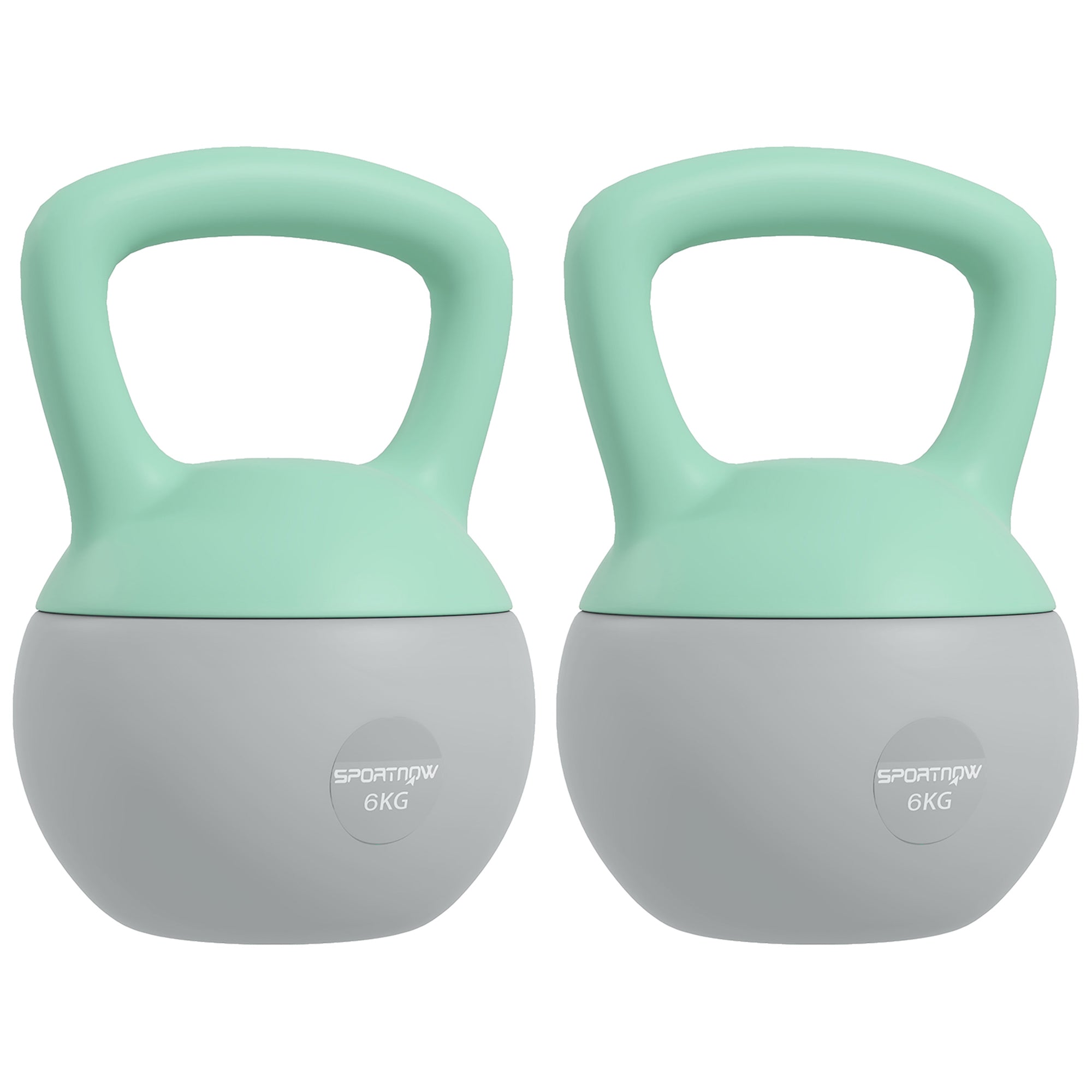 SPORTNOW 2 x 6kg Soft Kettlebell, Kettle Bell with Non-Slip Handle, for Home Gym, Strength Training, Cardio - Grey and Green - North Peak Garden Furniture