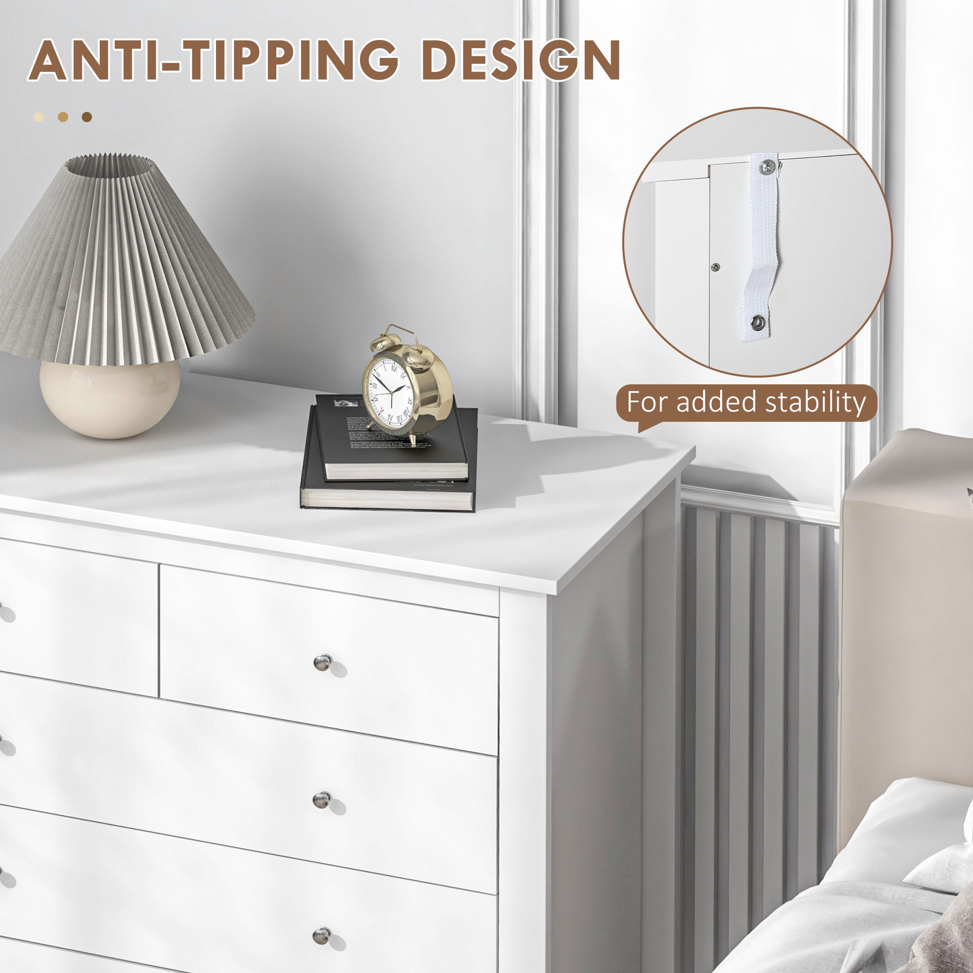 HOMCOM Modern Chest of Drawers, 5 Drawer Storage Cabinet with Metal Handles and Runners for Bedroom, White - North Peak Garden Furniture