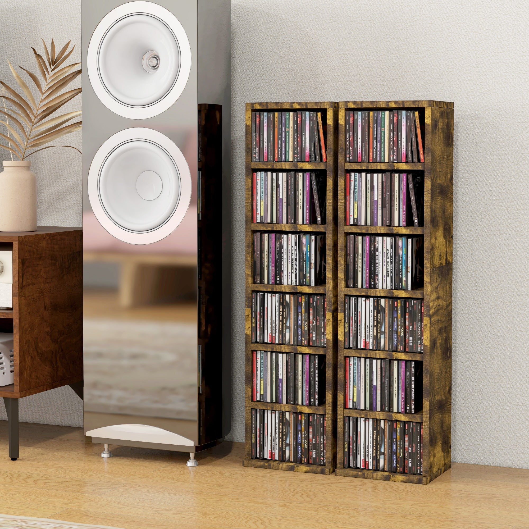 HOMCOM Set of Two 102 CD Storage Units - Mid Brown Wood-Effect - North Peak Garden Furniture
