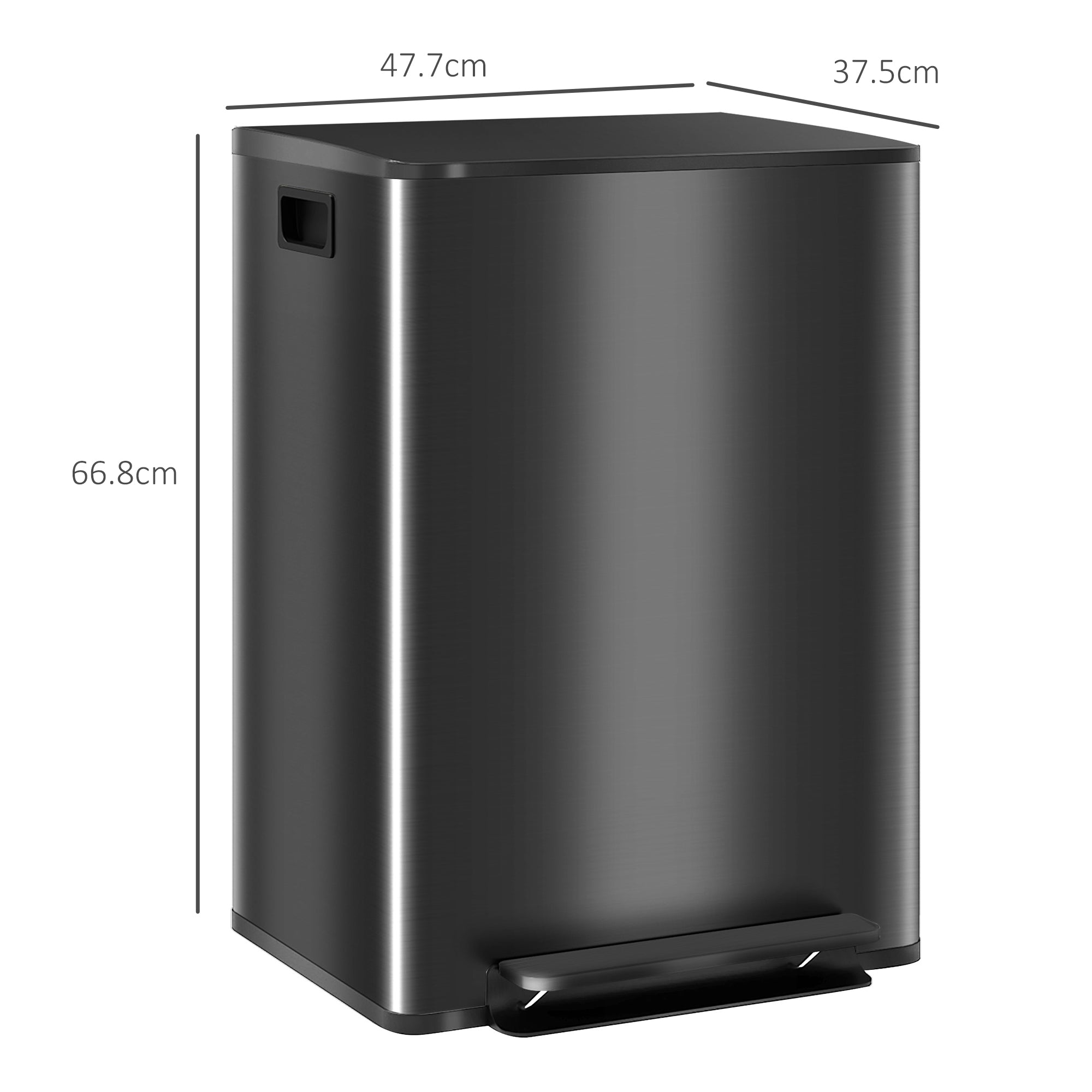 HOMCOM 60L Dual Compartment Stainless Steel Bin, with Deodoriser Holders - Black - North Peak Garden Furniture