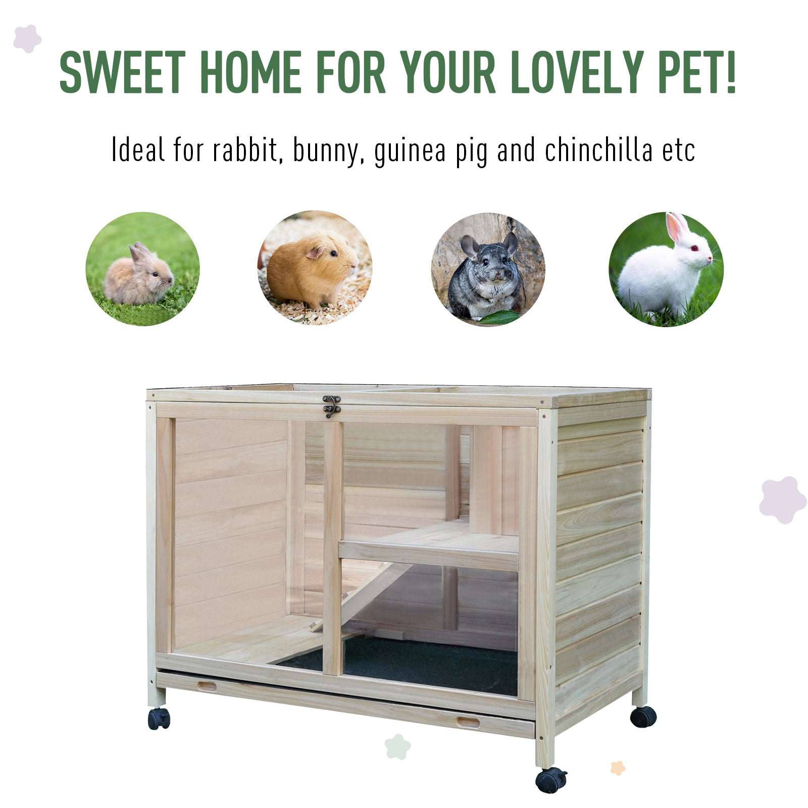 PawHut Small Animals Guinea Pigs Hutches Fir Wood Indoor Hutch