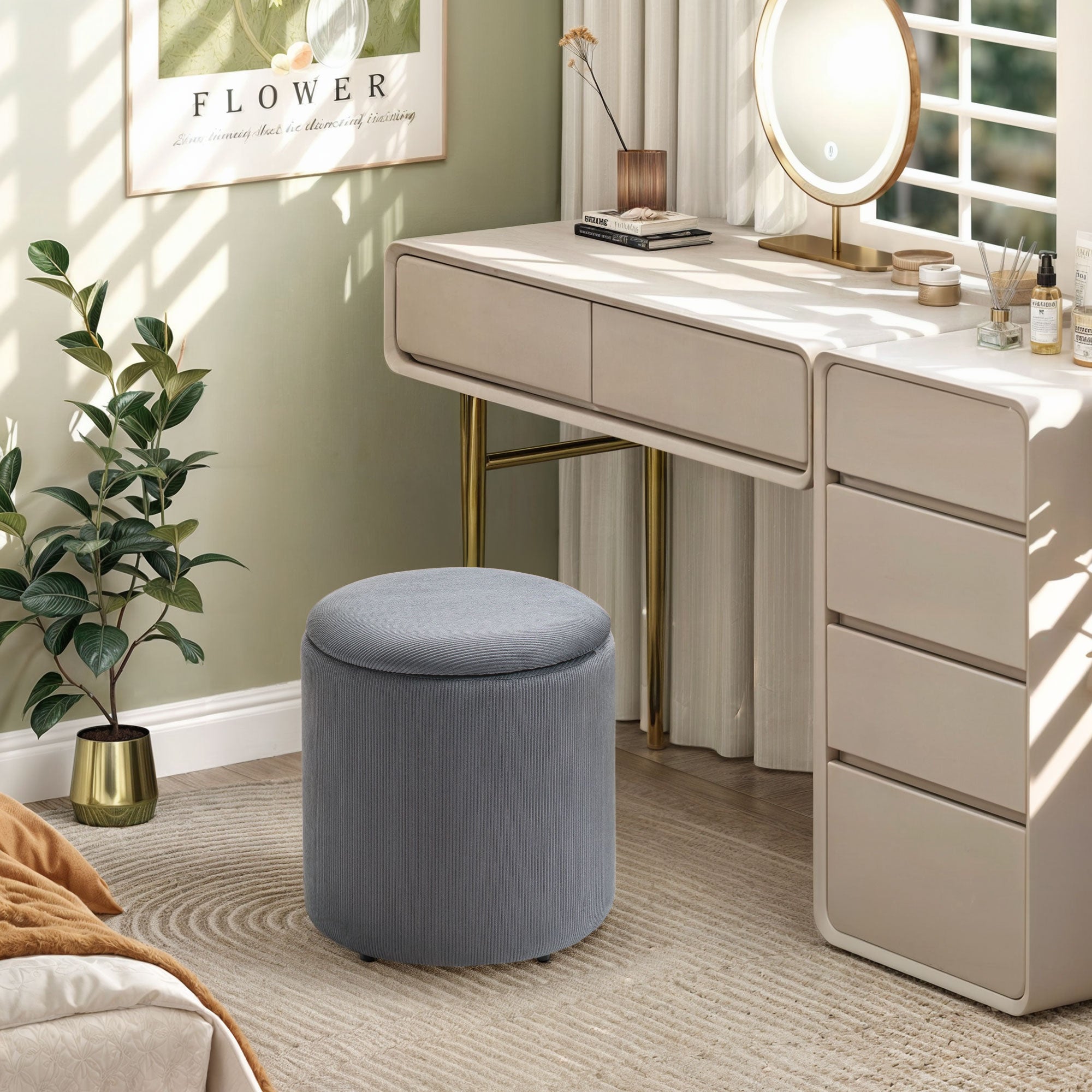 HOMCOM Set of Two Corduroy Storage Ottomans - Grey - North Peak Garden Furniture