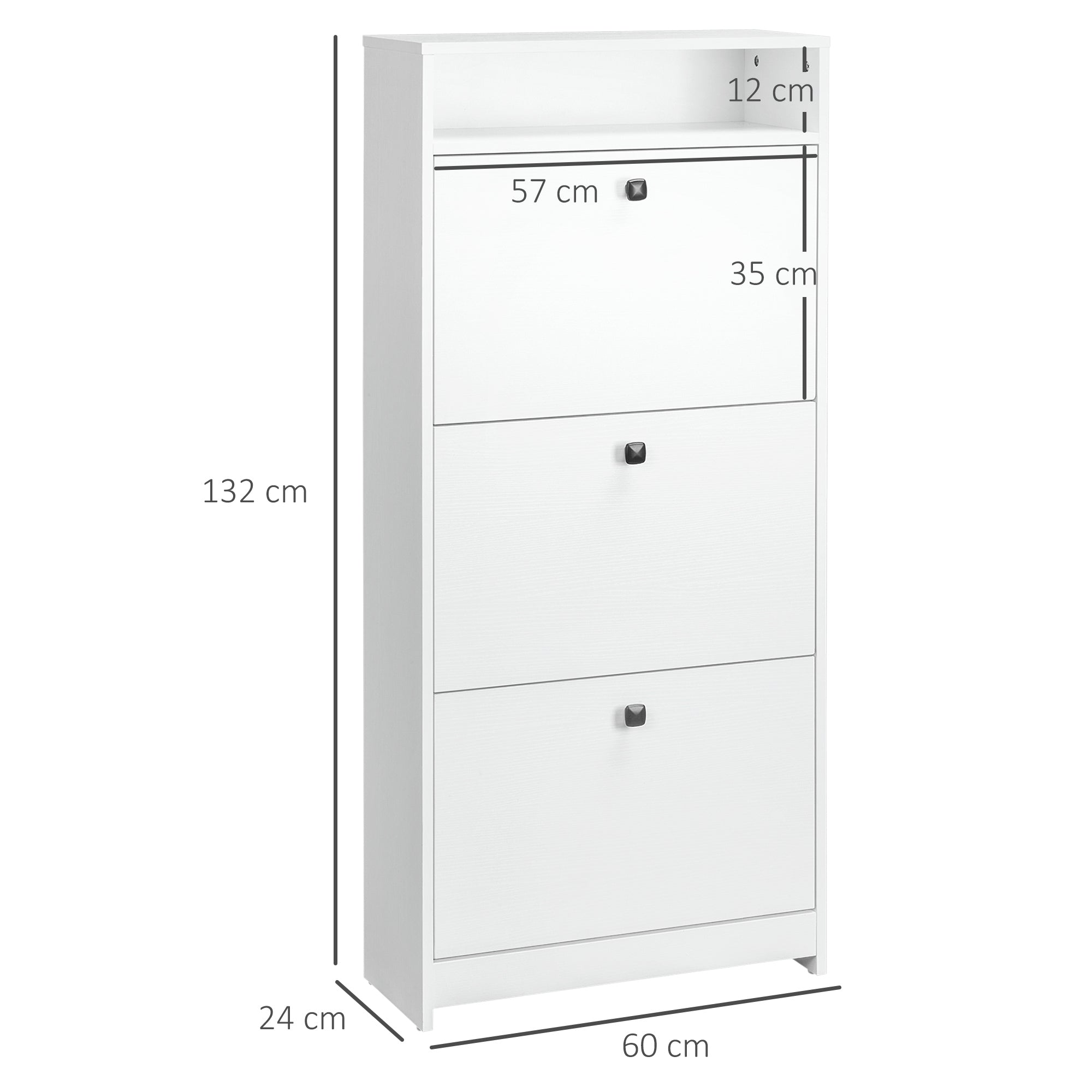 HOMCOM Shoe Storage Cabinet Footwear Organiser Rack Hallway Space-saving w/ 3 Drawers -White