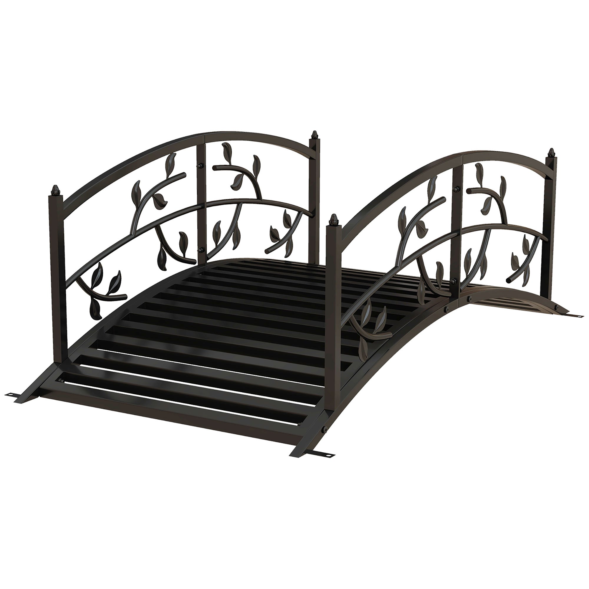 Outsunny 1.2M Metal Decorative Vine Pattern Arch Garden Bridge, Black - North Peak Garden Furniture