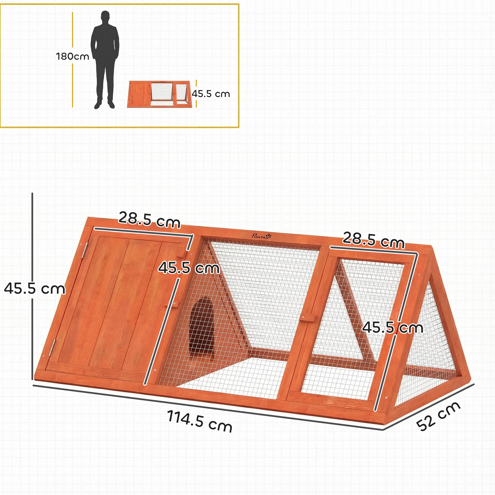 PawHut Rabbit Hutch, Wooden Guinea Pig Hutch with Run and Doors, Outdoor Triangle Bunny House for Rabbits,Duck and Chicken