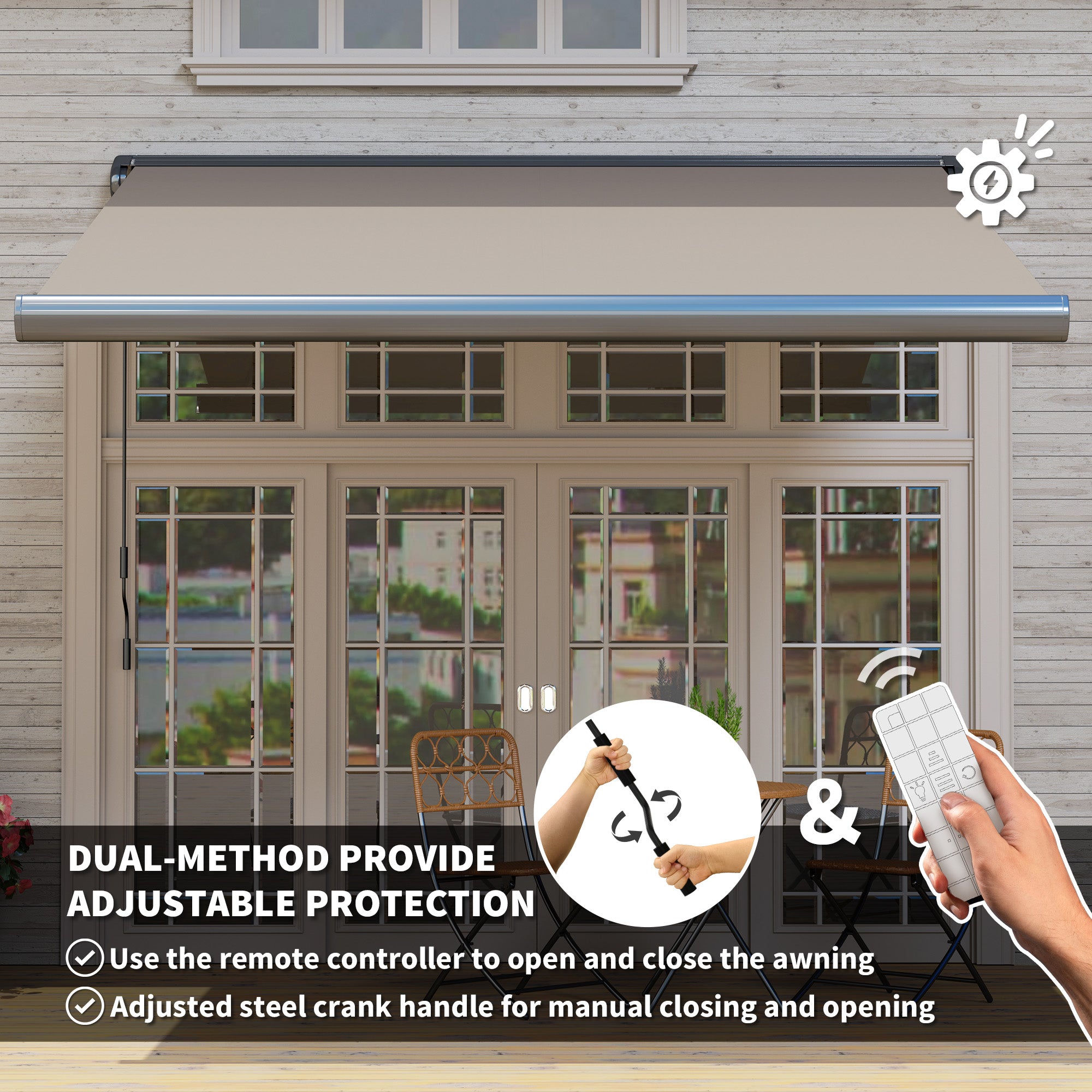 Outsunny 3 x 2.5 m Electric Awning with Remote Controller, Aluminium Frame DIY Retractable Awning, UV50+ Sun Shade Canopy for Garden Patio Deck Door Window, Light Grey - North Peak Garden Furniture