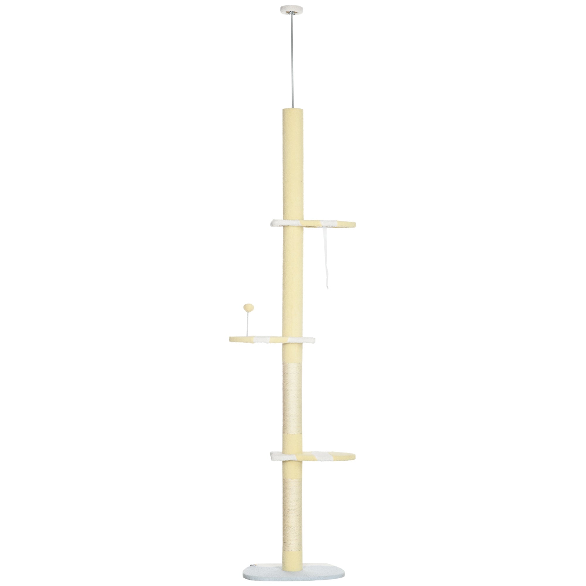 PawHut 260cm Adjustable Floor-To-Ceiling Cat Tree w/ Anti-Tipping Kit, Toy Ball