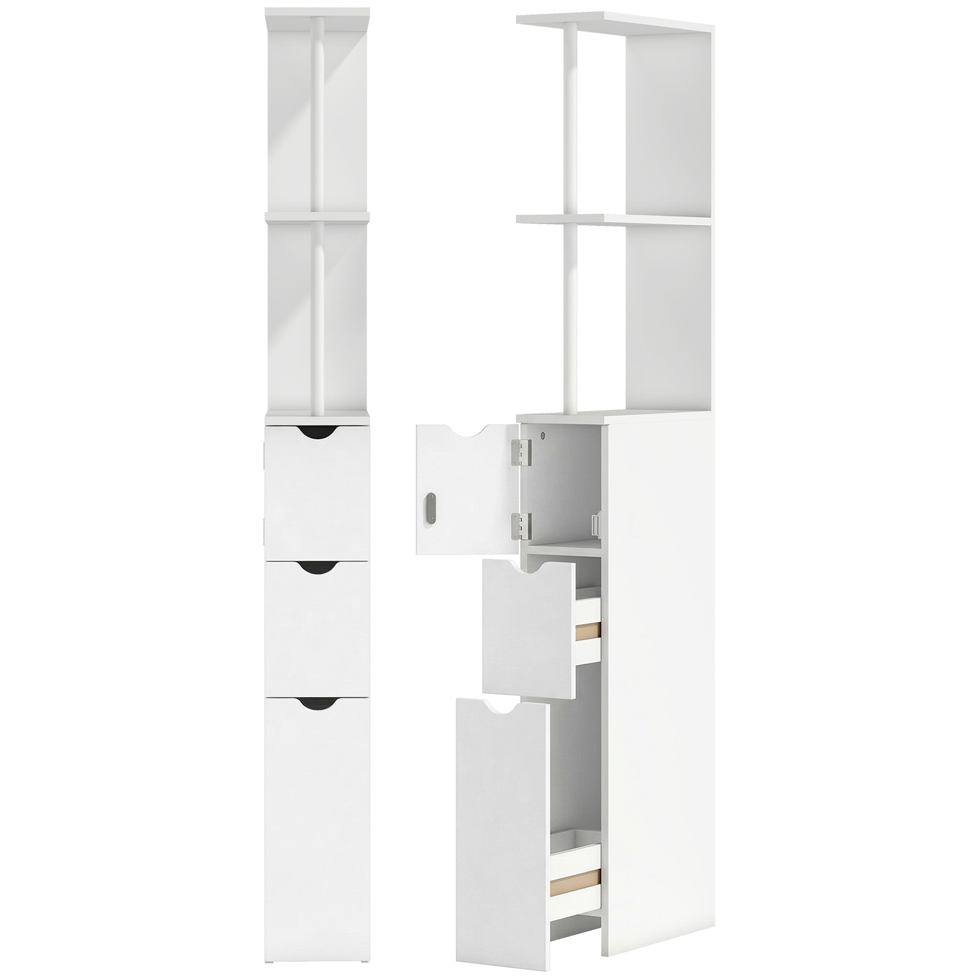 kleankin Slim Bathroom Storage Cabinet with Drawers, Tall Bathroom Cupboard with 2-Tier Shelf, White