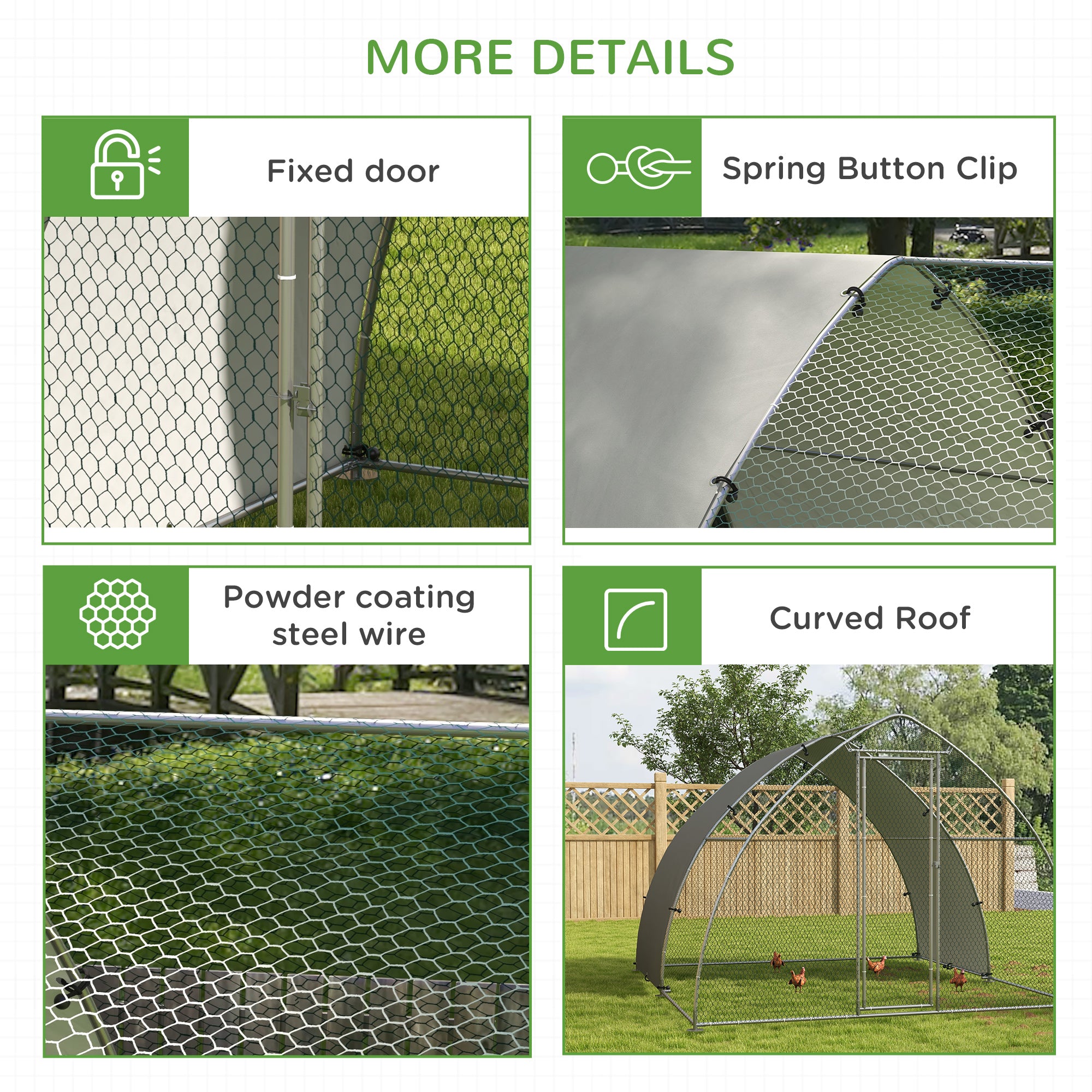 PawHut Galvanised Outdoor Chicken Coop, with Cover, for 8-12 Chickens, Hens, Ducks, Rabbits, 3 x 3.8 x 2.2m - Silver Tone - North Peak Garden Furniture