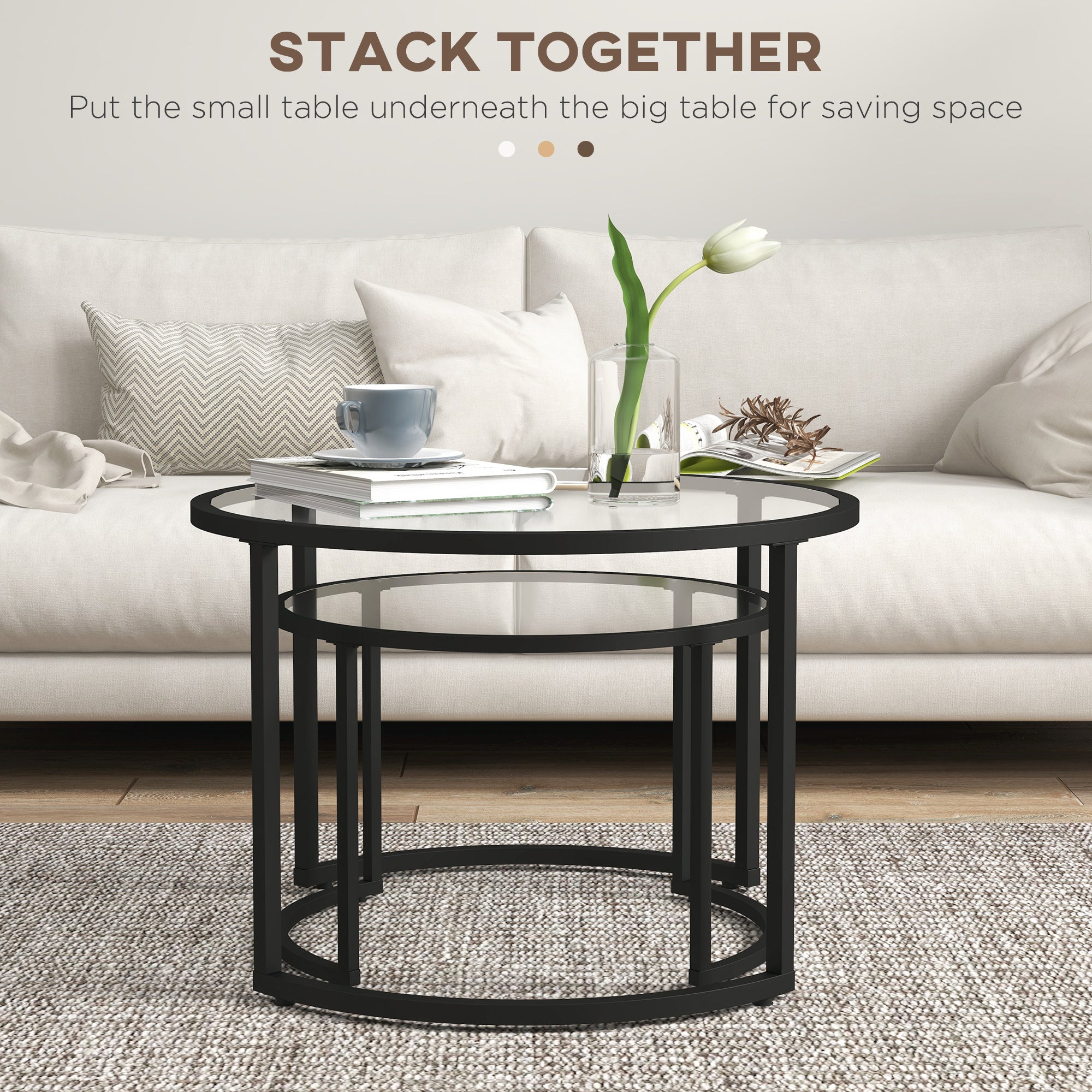 HOMCOM Two-Piece Nest of Glass-Top Coffee Tables - North Peak Garden Furniture