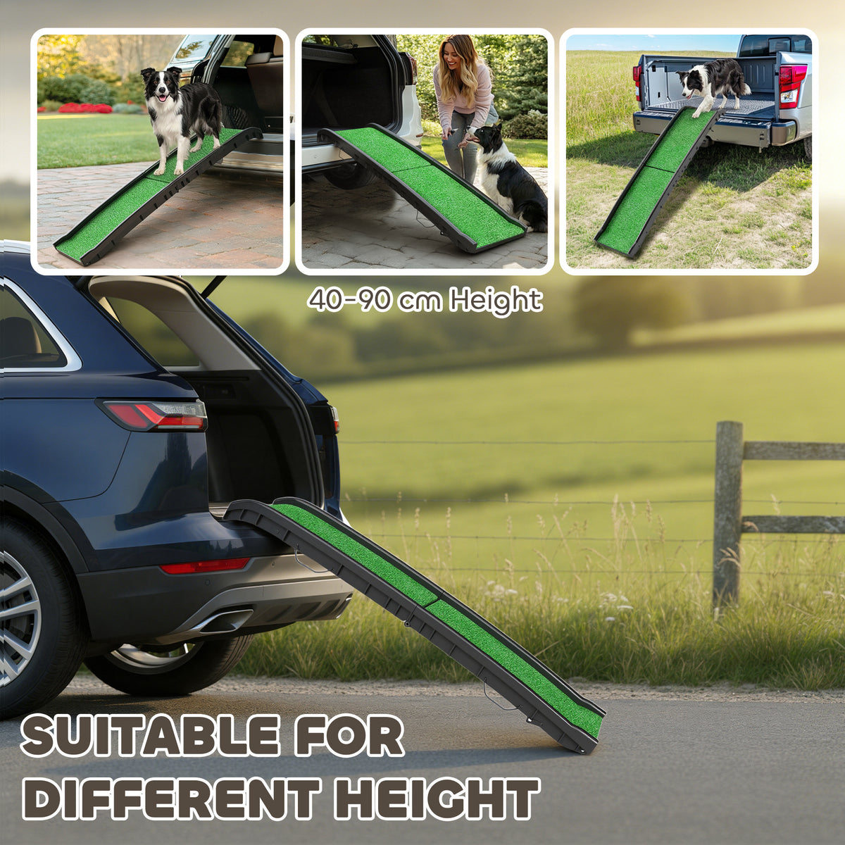 PawHut Foldable Dog Ramp with Artificial Anti-slip Surface, Portable & Lightweight, for Cars, Home, 155 x 38.5 x 15.5 cm