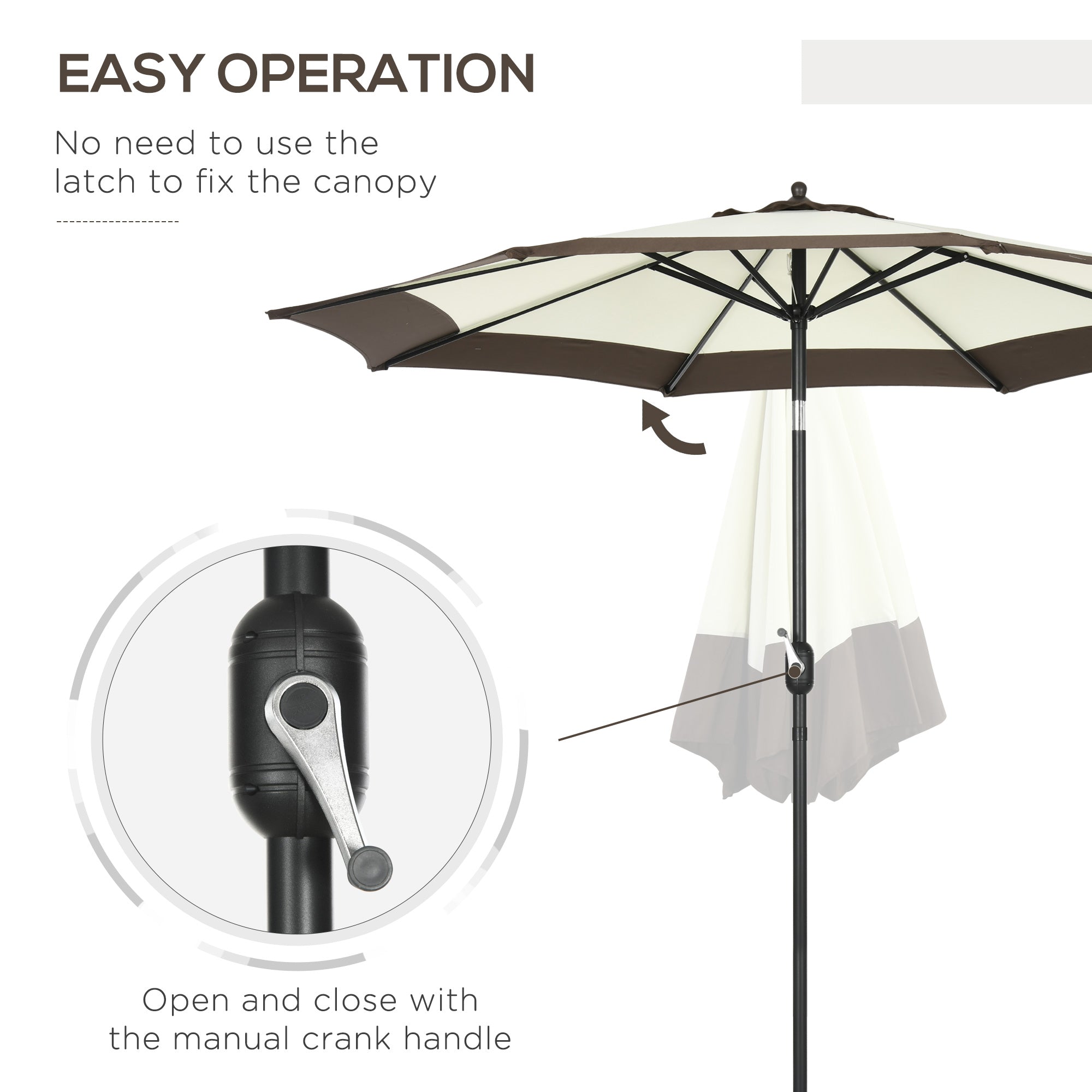 Outsunny 2.7m Garden Parasol Umbrella with 8 Metal Ribs, Tilt and Crank, Outdoor Sunshades for Garden, Patio, Beach, Yard, Coffee - North Peak Garden Furniture