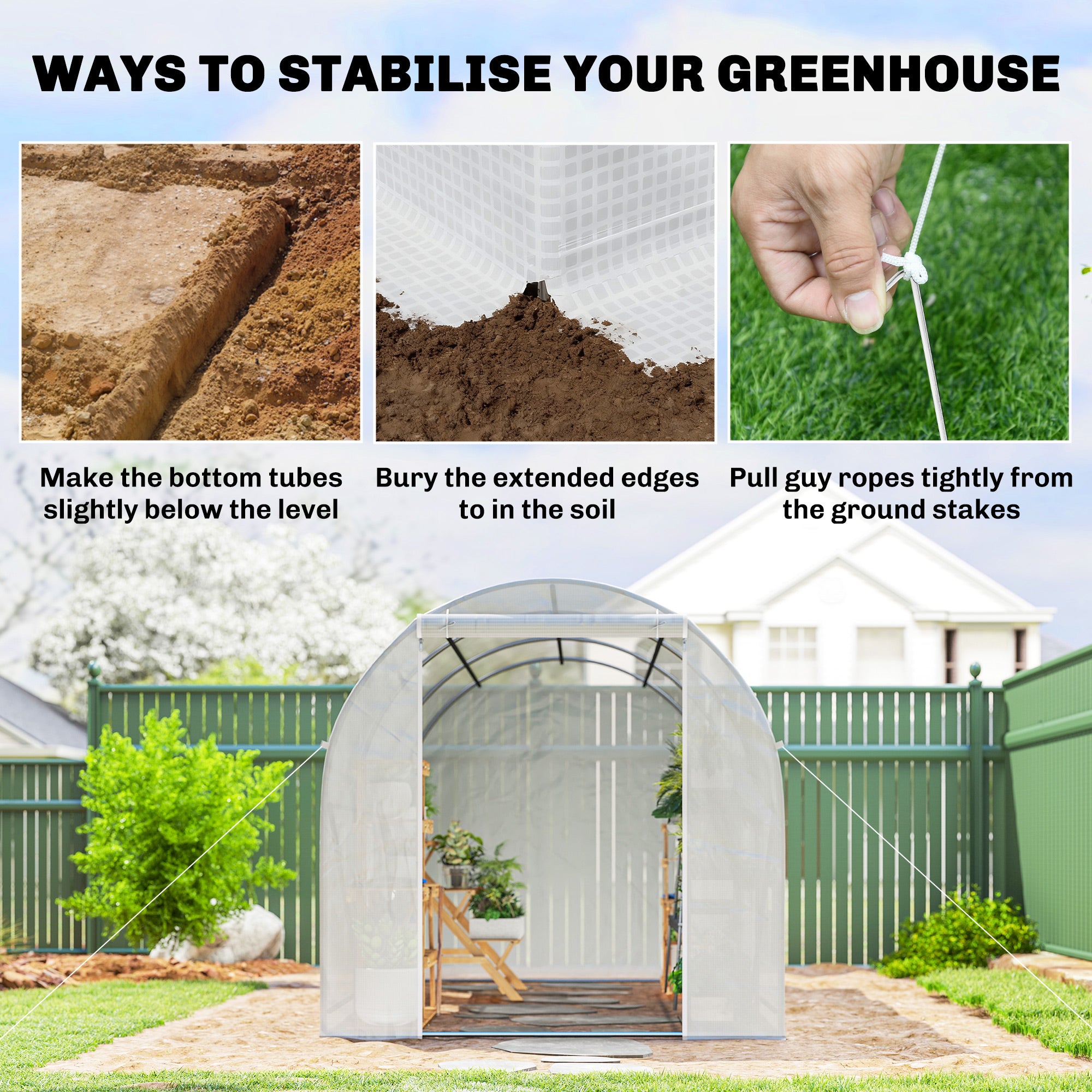 Outsunny 3.5 x 2 x 2 m Polytunnel Greenhouse, Walk-in Green House for Garden with Mesh Windows, Galvanised Steel Frame, White