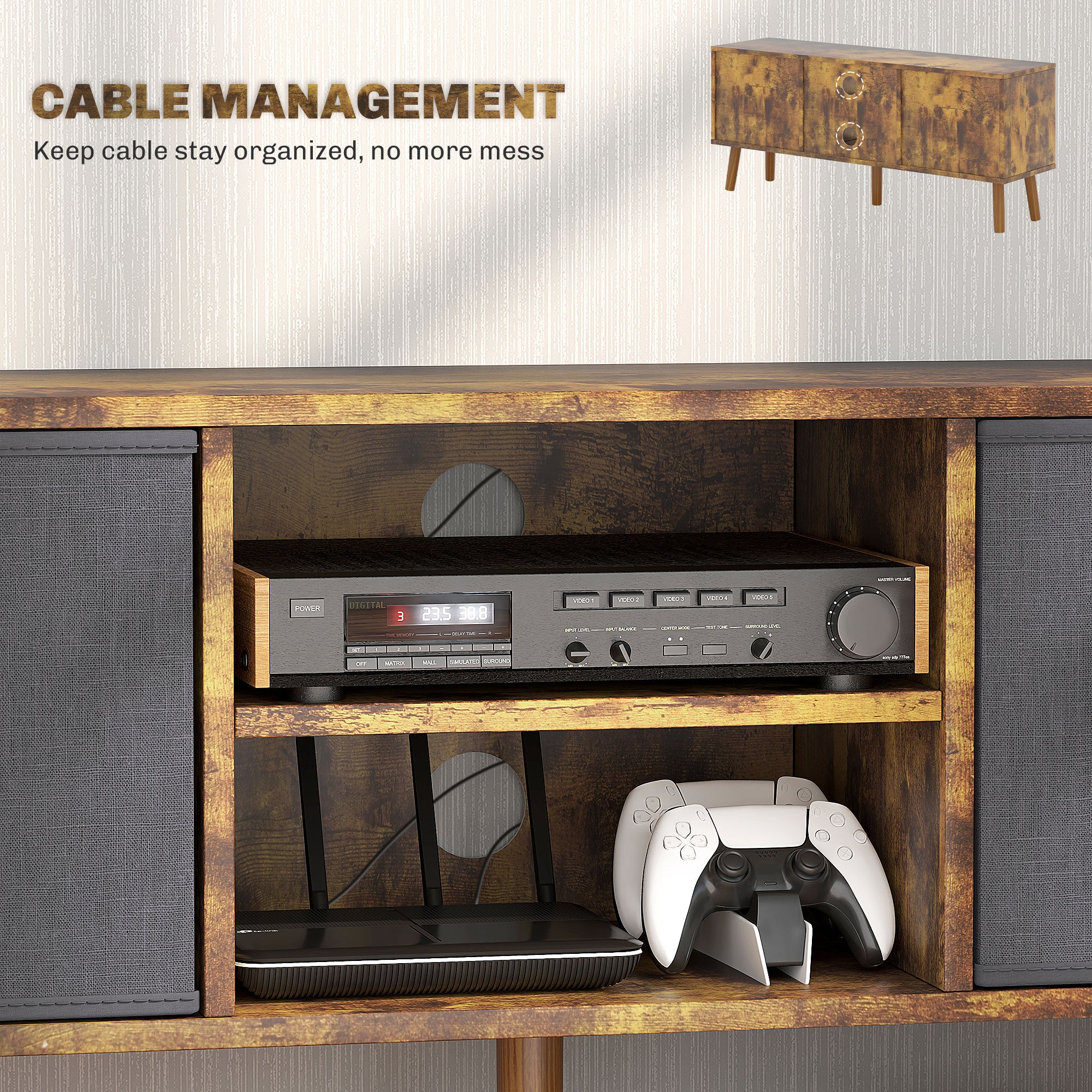 HOMCOM TV Cabinet Stand Unit for TVs up to 50'' with Foldable Drawers, Entertainment Centre for Living Room Rustic Brown - North Peak Garden Furniture