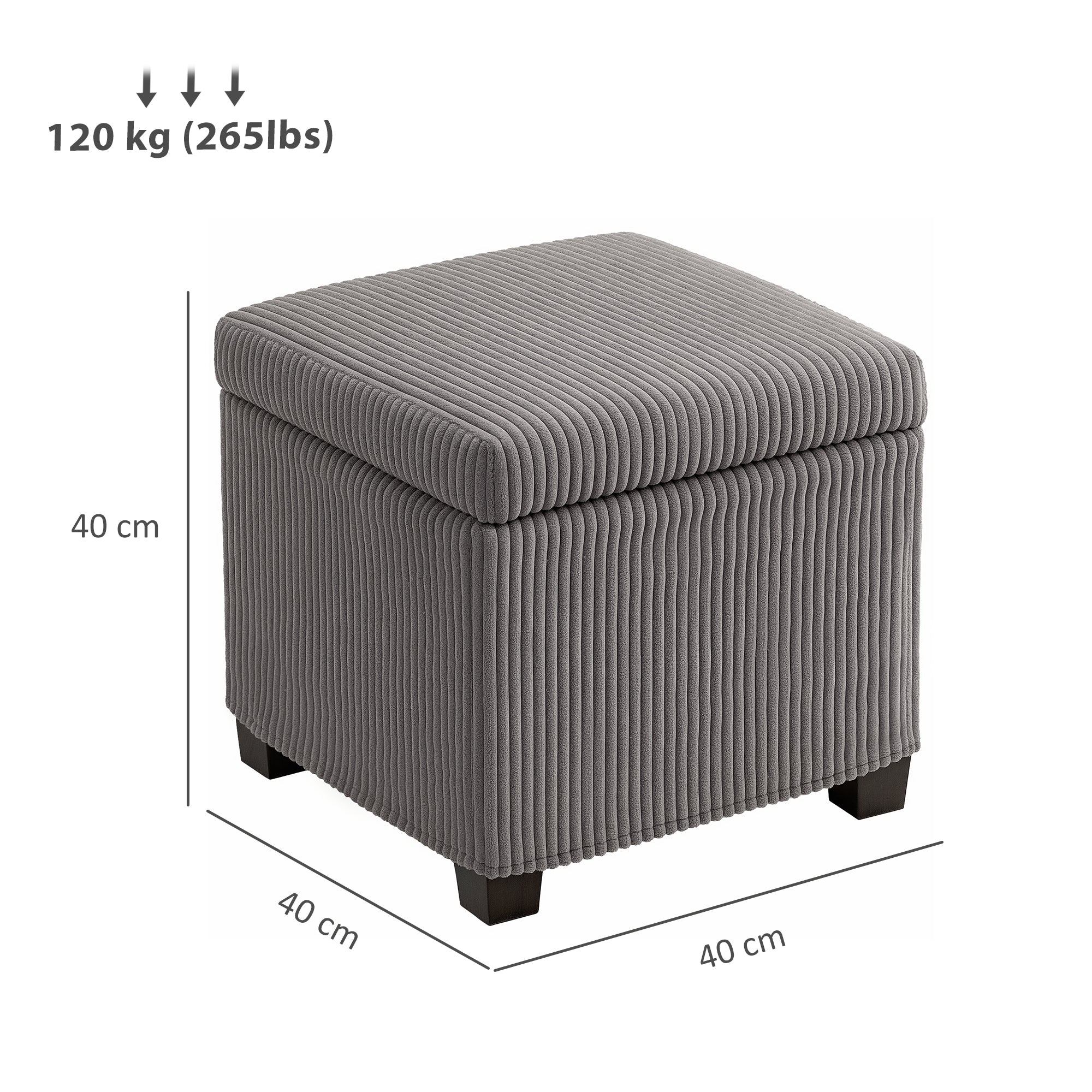 HOMCOM Storage Ottoman Bench, Corduroy Footstool with Removable Lid and Legs, 40cm Storage Chest Box for Living Room, Bedroom, Hallway, Grey - North Peak Garden Furniture