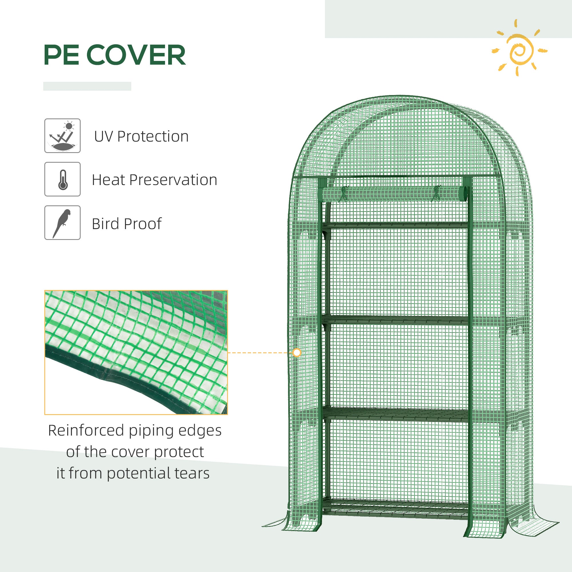 Outsunny 80 x 49 x 160cm Mini Greenhouse for Outdoor, Portable Gardening Plant Green House with Storage Shelf, Roll-Up Zippered Door, Metal Frame and PE Cover, Green - North Peak Garden Furniture