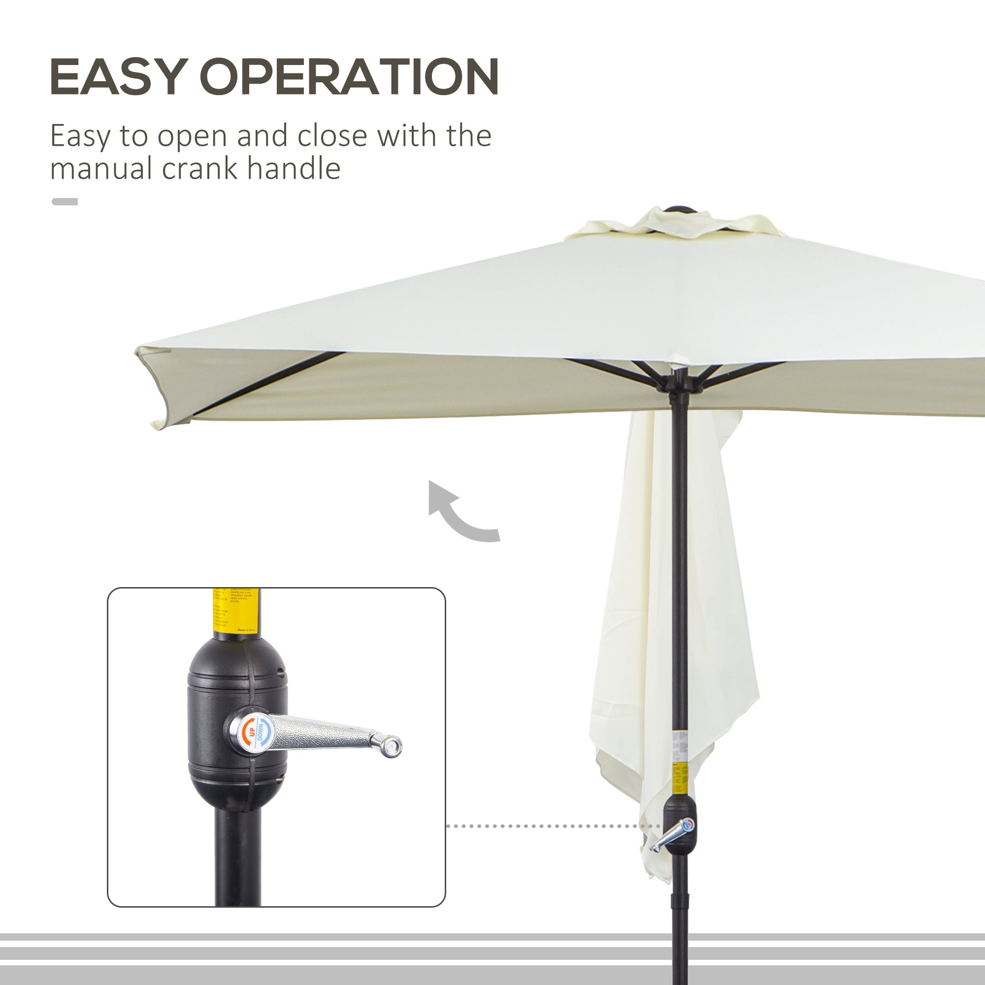 Outsunny Balcony Half Parasol Semi Round Umbrella Patio Crank Handle (2.3 m, Beige)- NO BASE INCLUDED - North Peak Garden Furniture
