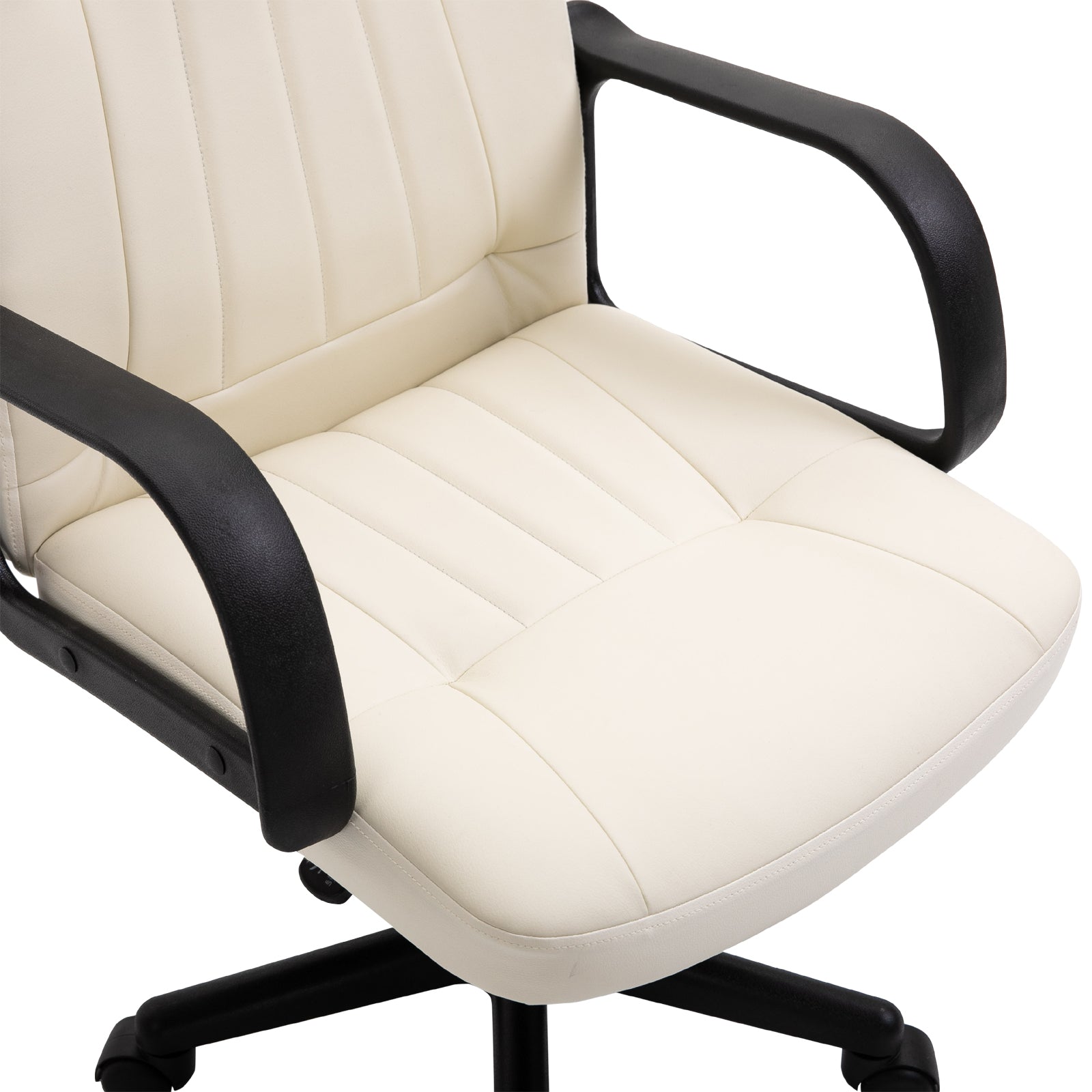 HOMCOM Swivel Executive Office Chair Home Mid Back PU Leather Computer Desk Chair for Adults with Arm, Wheels, Cream - North Peak Garden Furniture