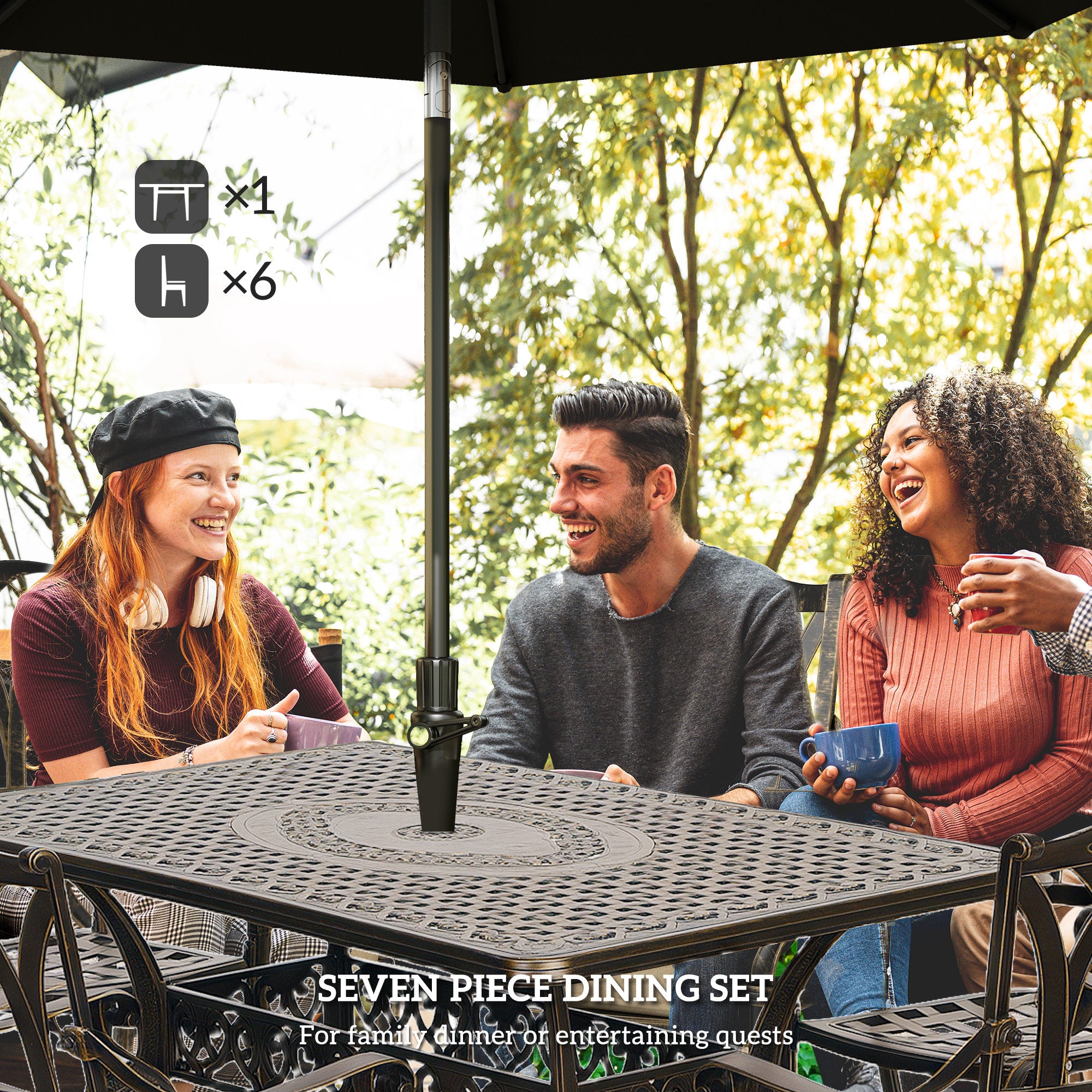 Outsunny Seven-Piece Cast Aluminium Garden Dining Set - Bronze Tone - North Peak Garden Furniture