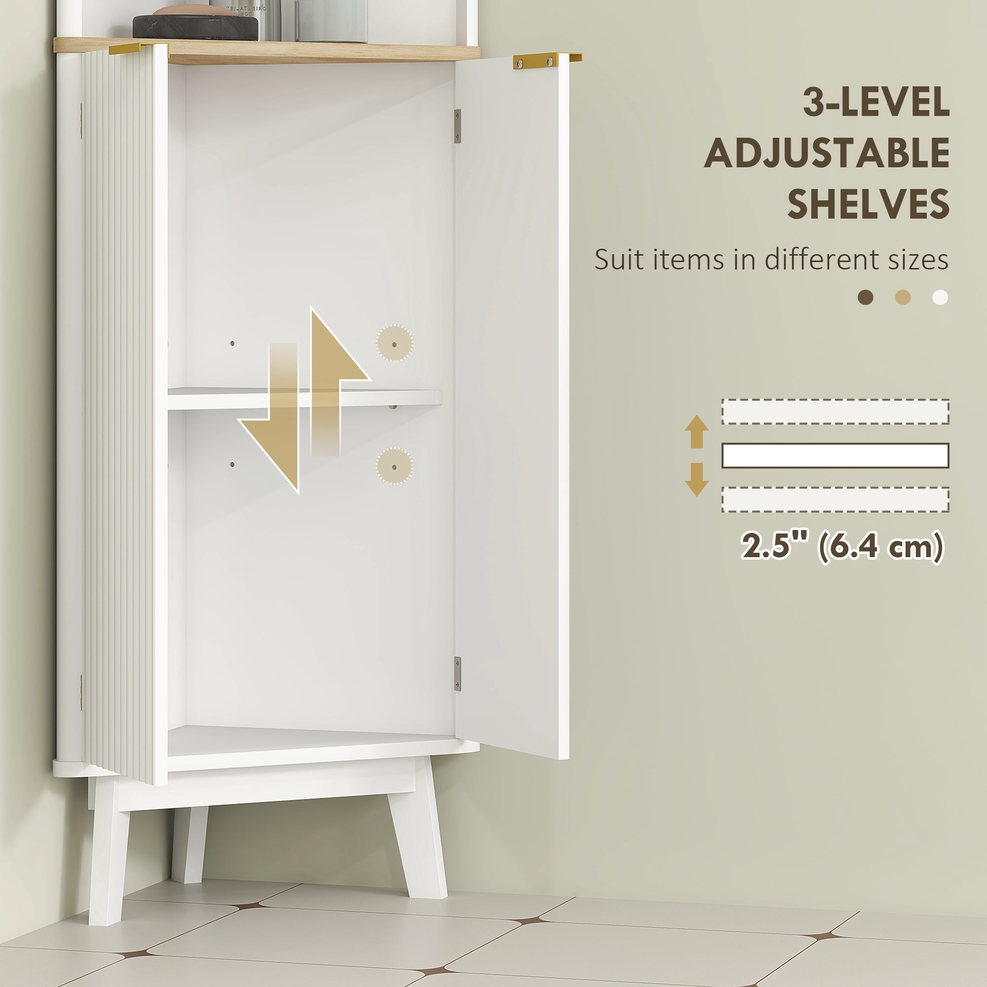 HOMCOM Tall Bathroom Storage Cabinet, Slim Bathroom Storage Unit with Doors and Adjustable Shelves, Freestanding Bathroom Cabinet with Curved Profile Design, White - North Peak Garden Furniture