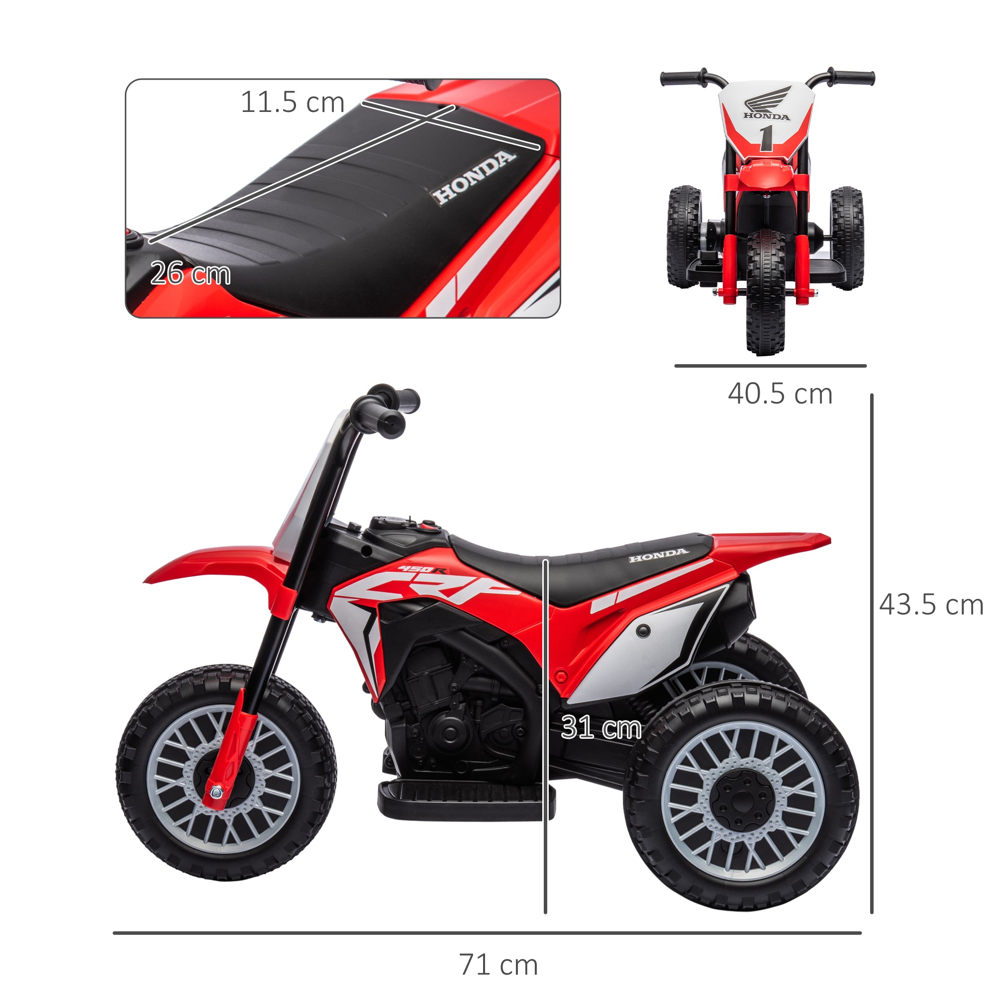 HOMCOM 6V Kids Motorbike, Three-Wheel Kids Electric Bike with Horn, Startup Sound for Ages 18-36 Months - Red - North Peak Garden Furniture