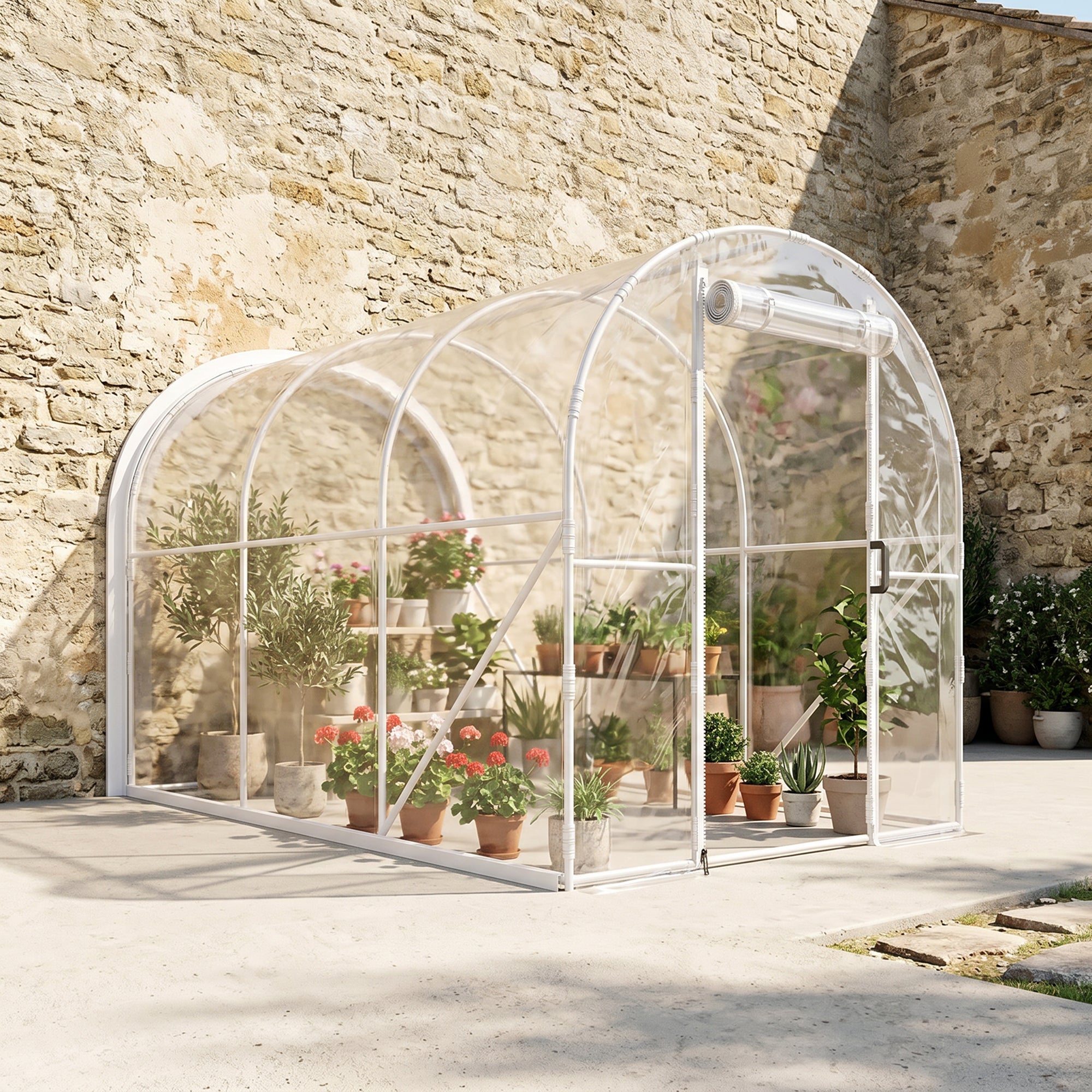 Outsunny Polytunnel Greenhouse Walk-in Grow House with PE Cover, Door and Galvanised Steel Frame, 3 x 2 x 2m, Clear
