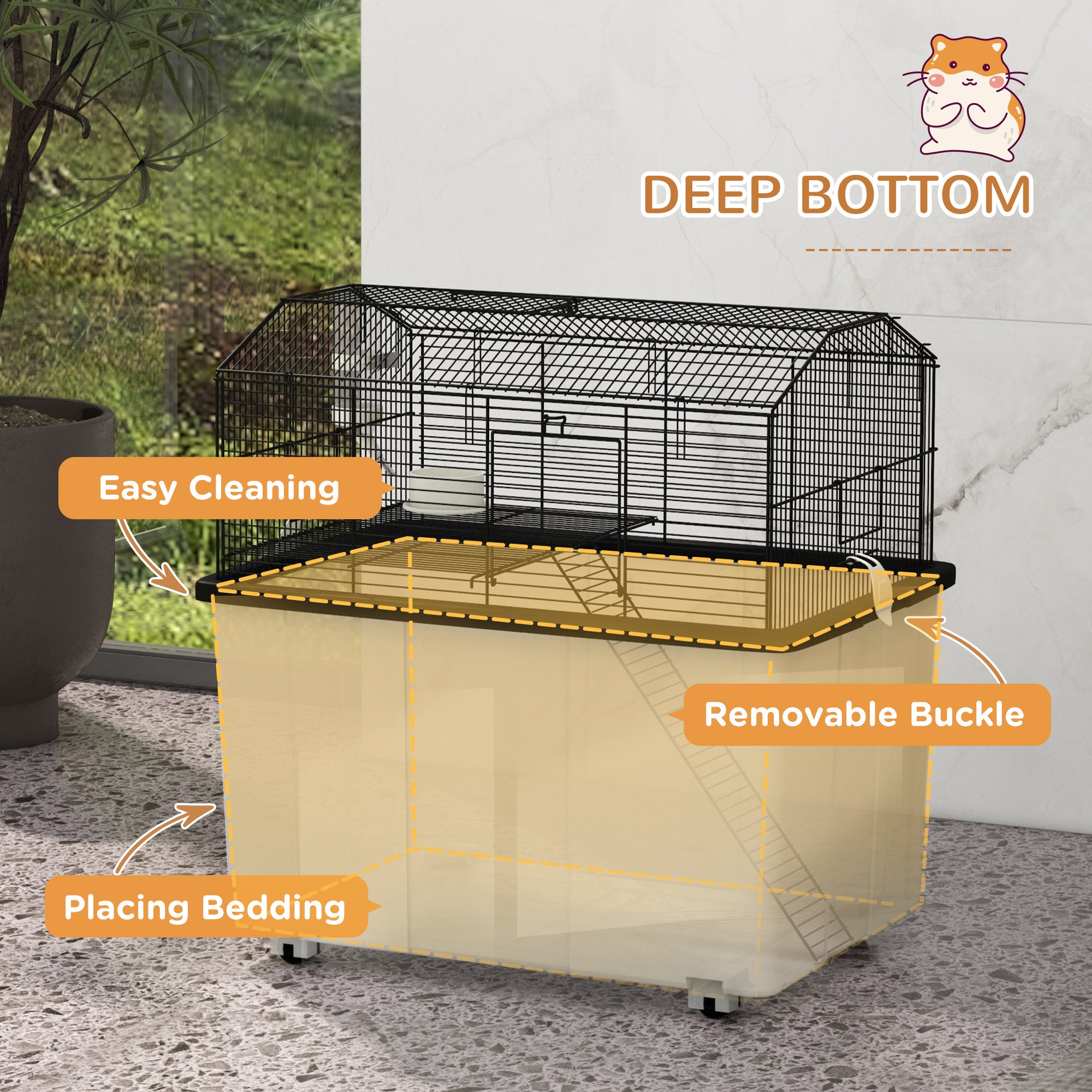 PawHut Two-Tier Gerbil Cage, Hamster Cage for Dwarf Hamster, Syrian Hamster w/ Wheels, Deep Bottom, Food Dish, Water Bottle - North Peak Garden Furniture