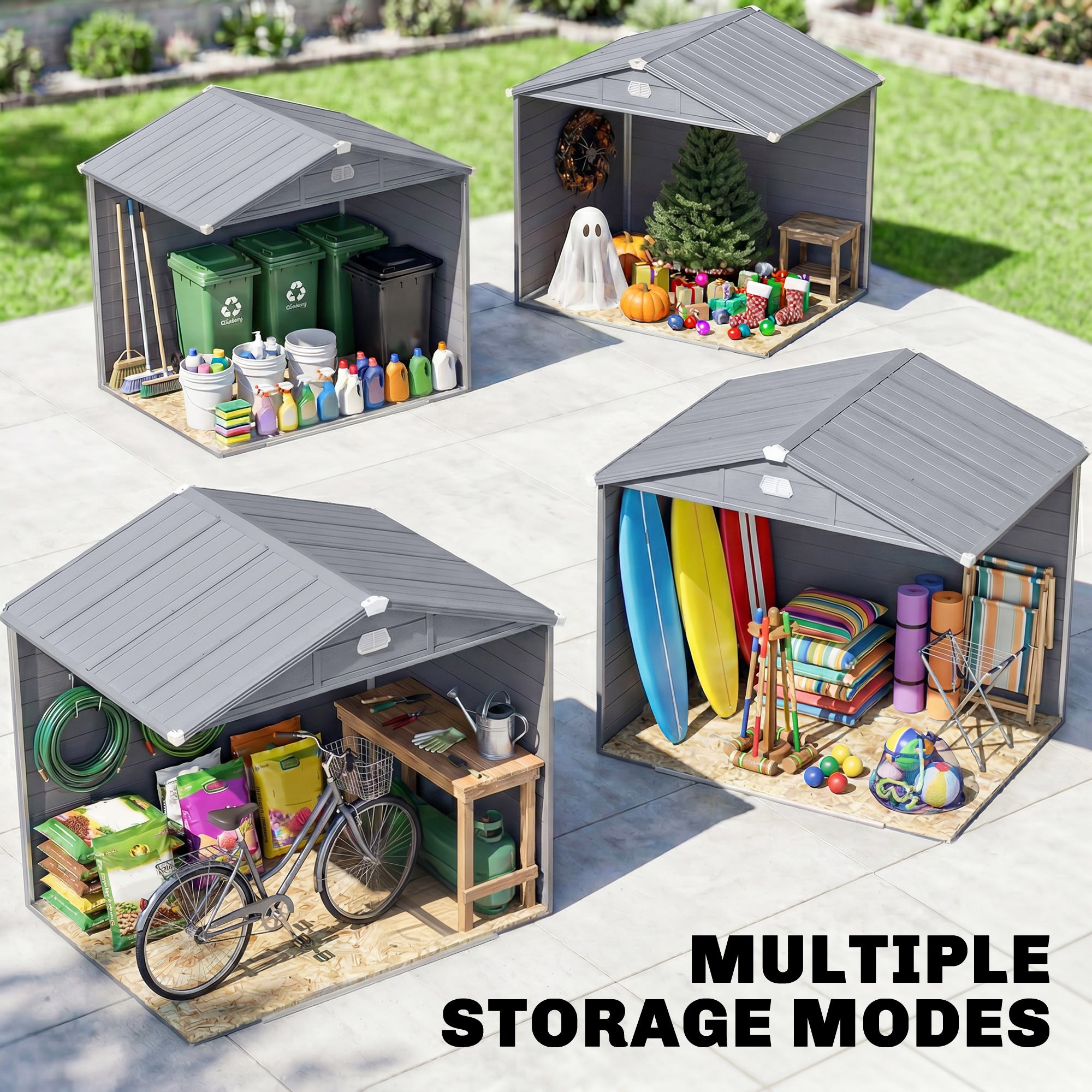 Outsunny 7.9ft x 6.2ft Aluminium Frame and Plastic Wall Shed, with Foundation - Grey