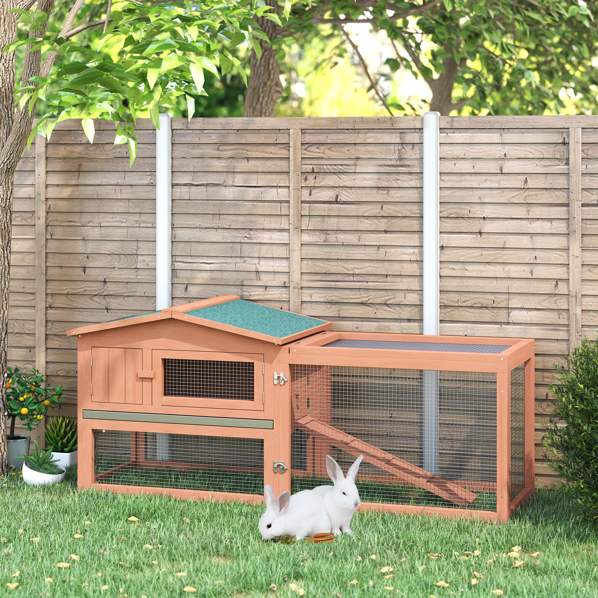 Pawhut 2 Floor Wooden Rabbit Hutch Bunny Cage House Chicken Coop Outdoor Garden Backyard 158 x 58 x 68 cm