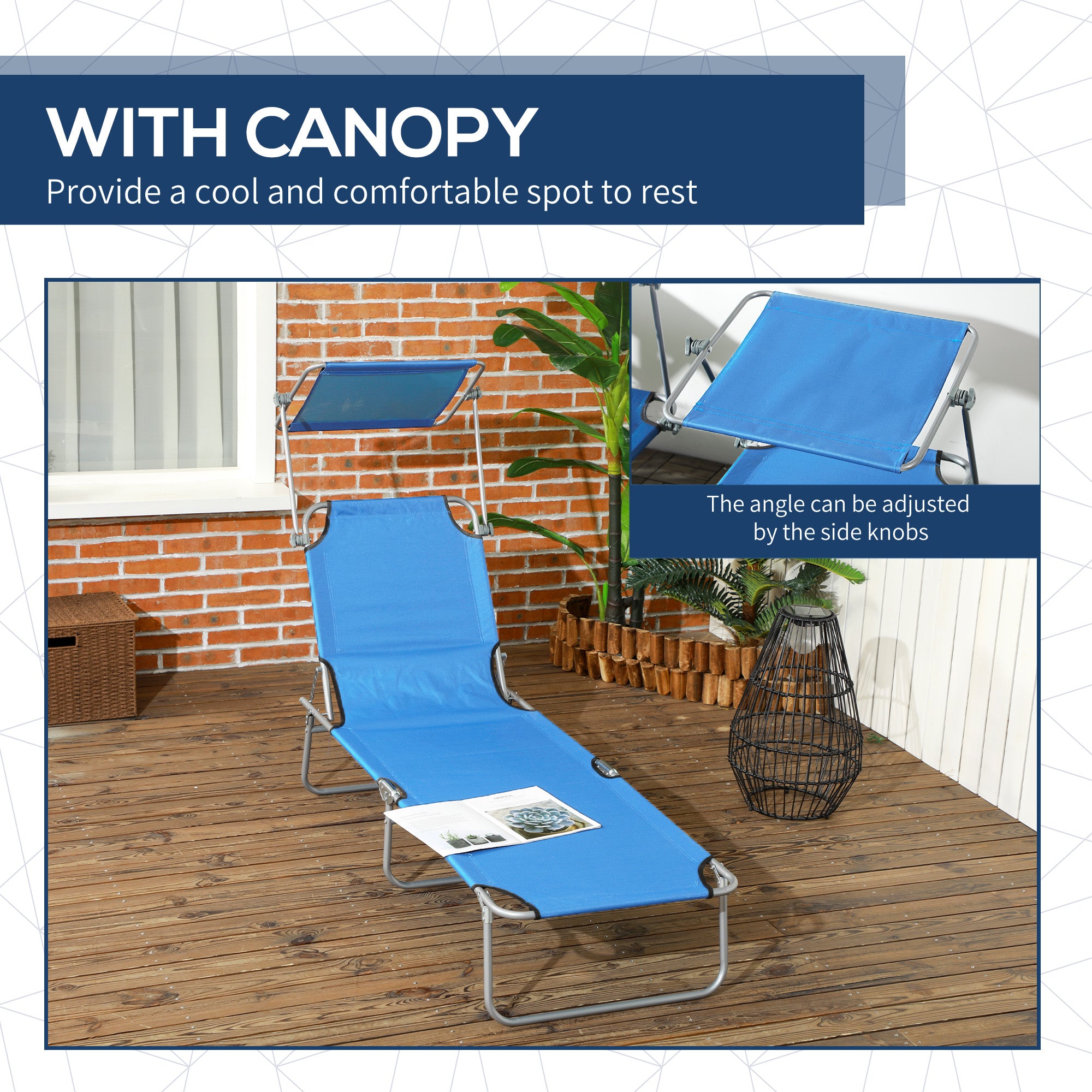 Outsunny Sun Lounger, with Adjustable Face Canopy - Bright Blue - North Peak Garden Furniture
