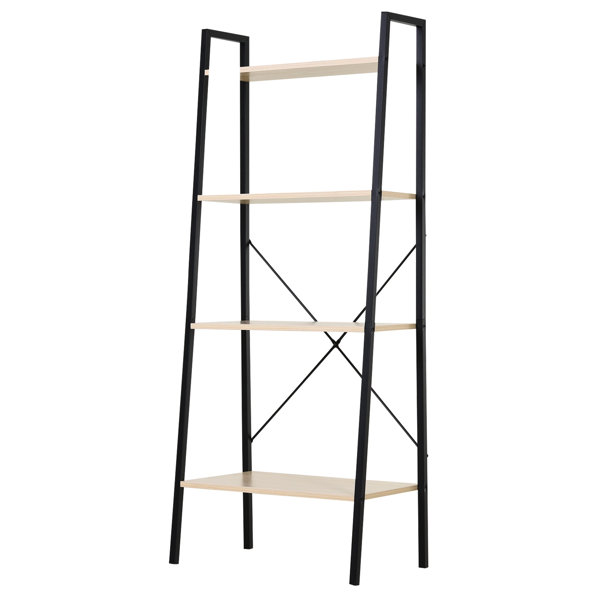 HOMCOM 4-Tier Vintage Ladder Shelf Bookcase Wood Storage Rack Stand Plants Display Black natural