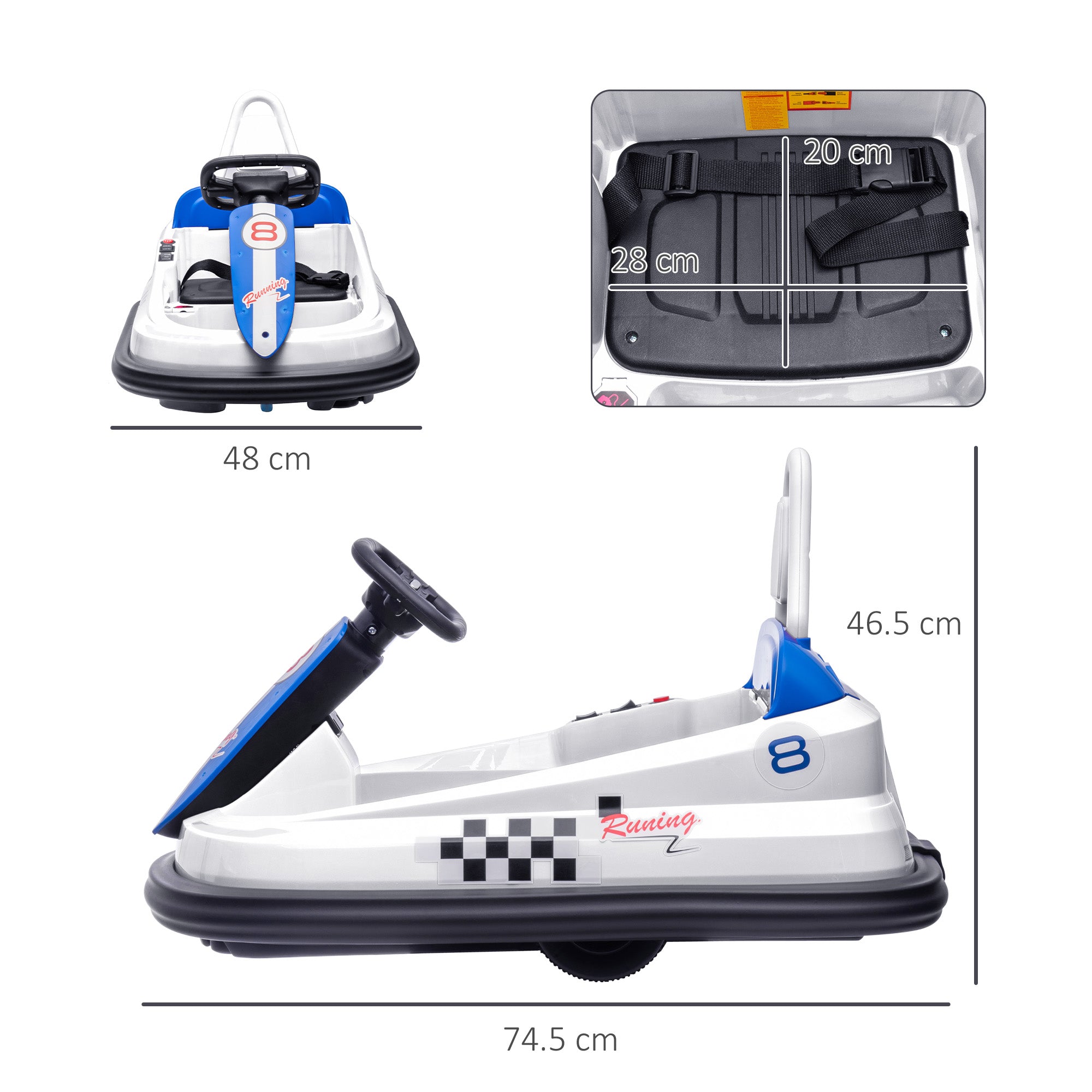 HOMCOM 6V Electric Kids Bumper Car, 6V Spin Waltz Car, with Music, Horn, Lights - White - North Peak Garden Furniture