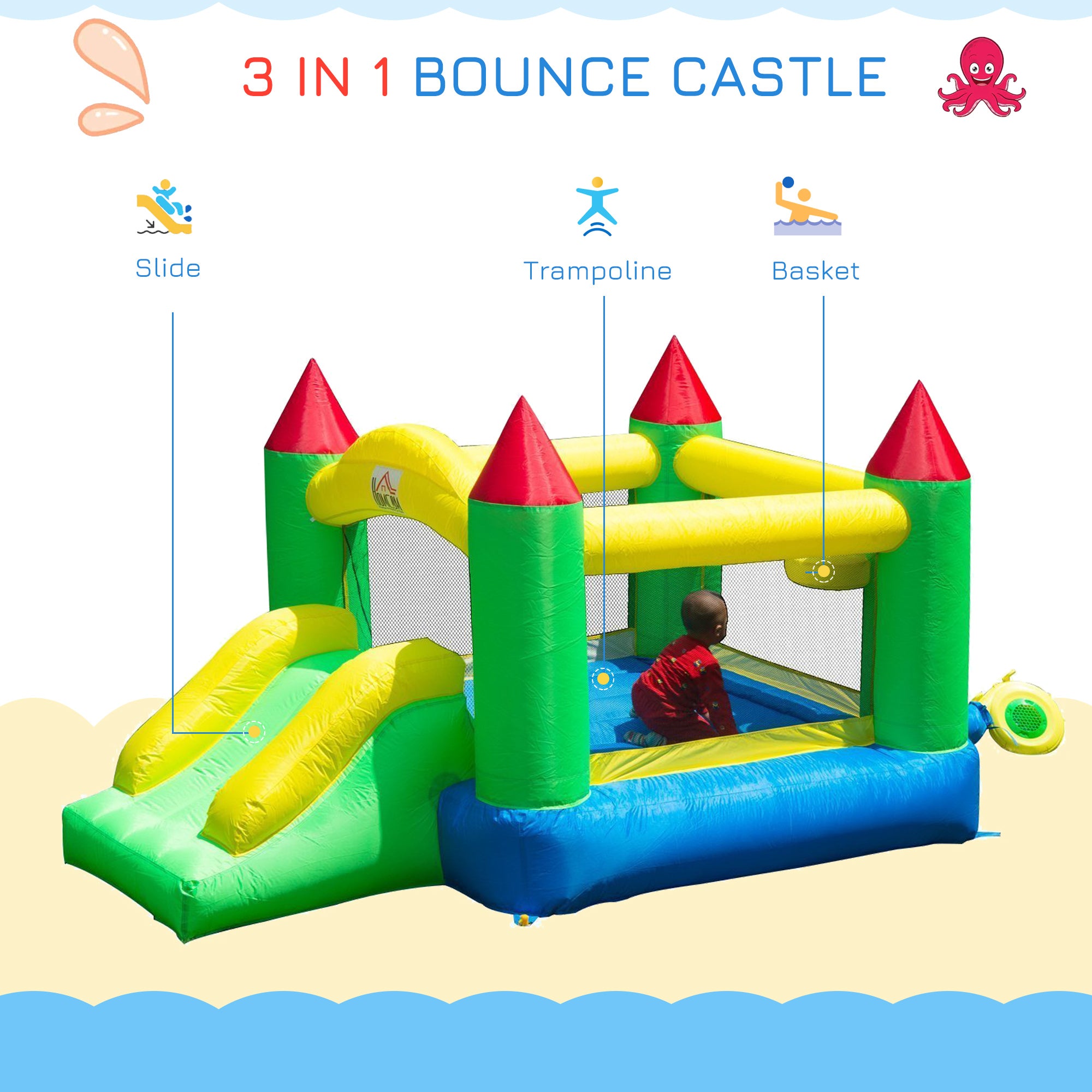 HOMCOM Nylon Inflatable Bouncy Castle Multi-Colour