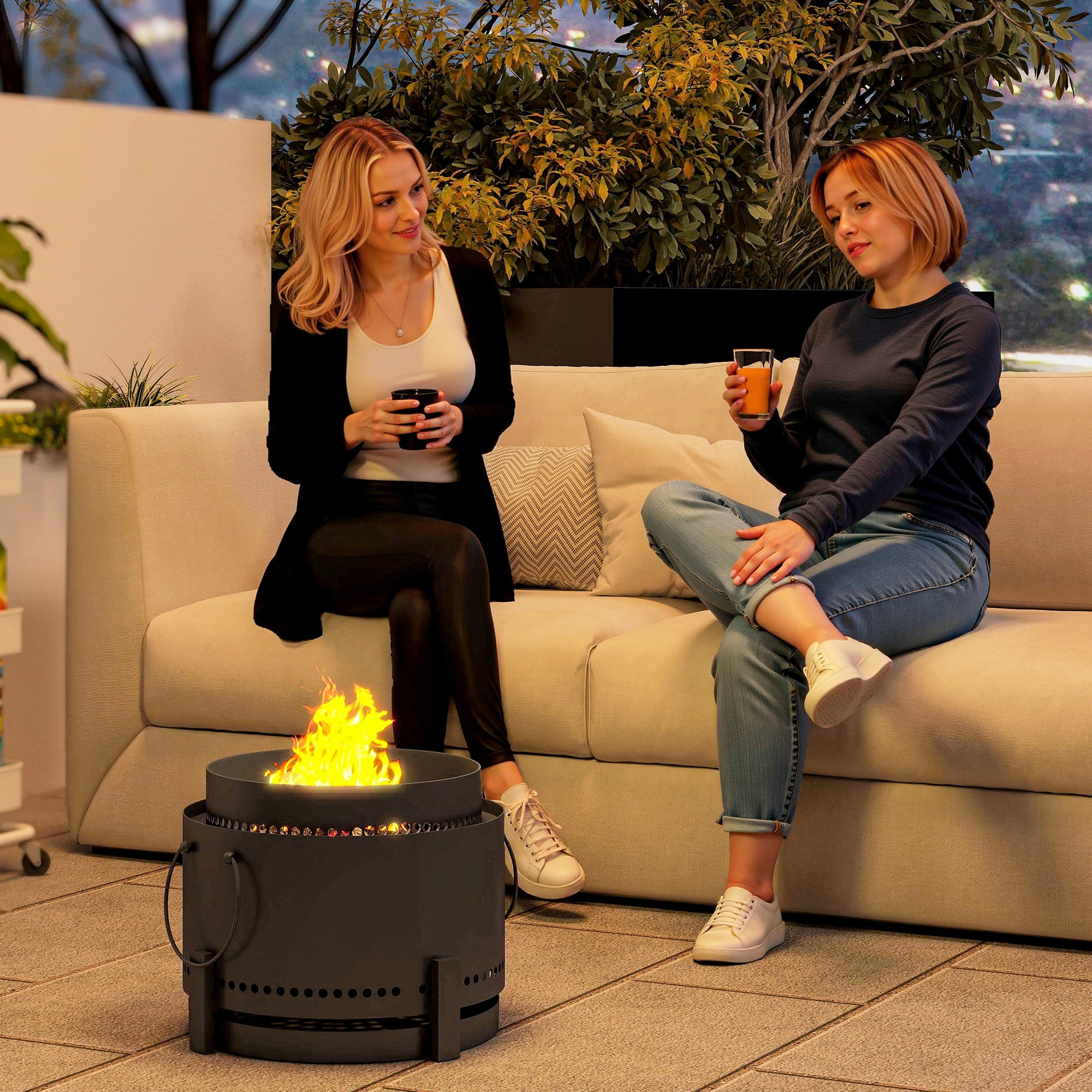 Outsunny Smokeless Fire Pit with Ash Catcher, 37cm Portable Wood Burning Firepit with Poker for Garden Camping Bonfire Party, Metal, Dark Grey - North Peak Garden Furniture