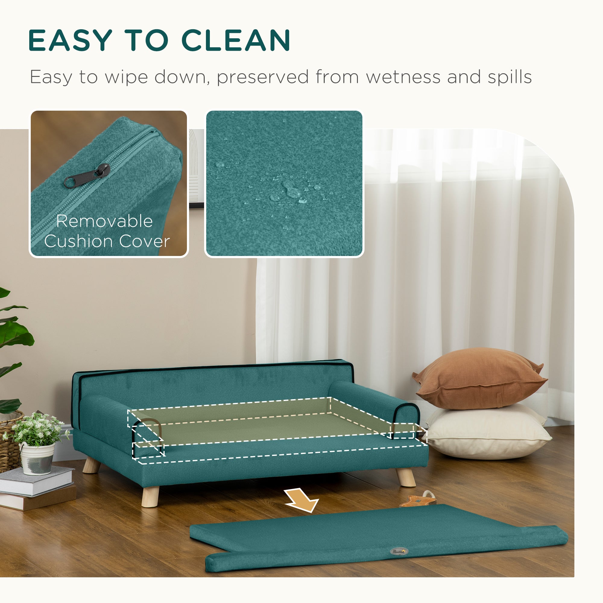 PawHut Dog Sofa, with Wooden Legs, Water-Resistant Fabric, for Medium & Large Dogs - Green - North Peak Garden Furniture
