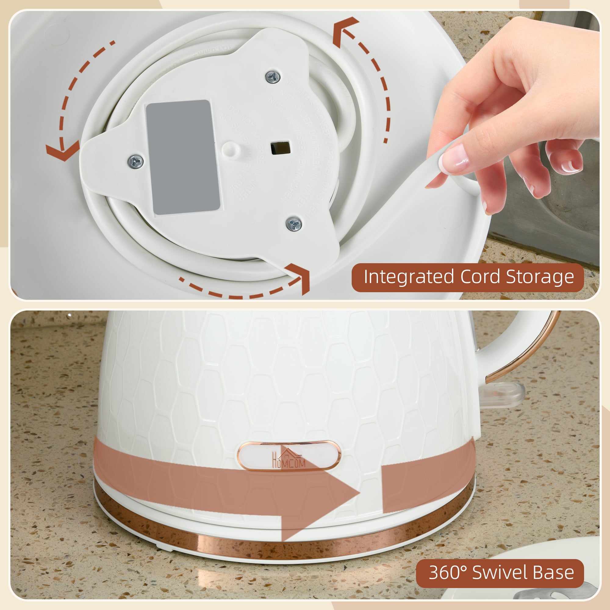 HOMCOM 3kW Rapid Boil Honeycomb Kettle - Cream - North Peak Garden Furniture