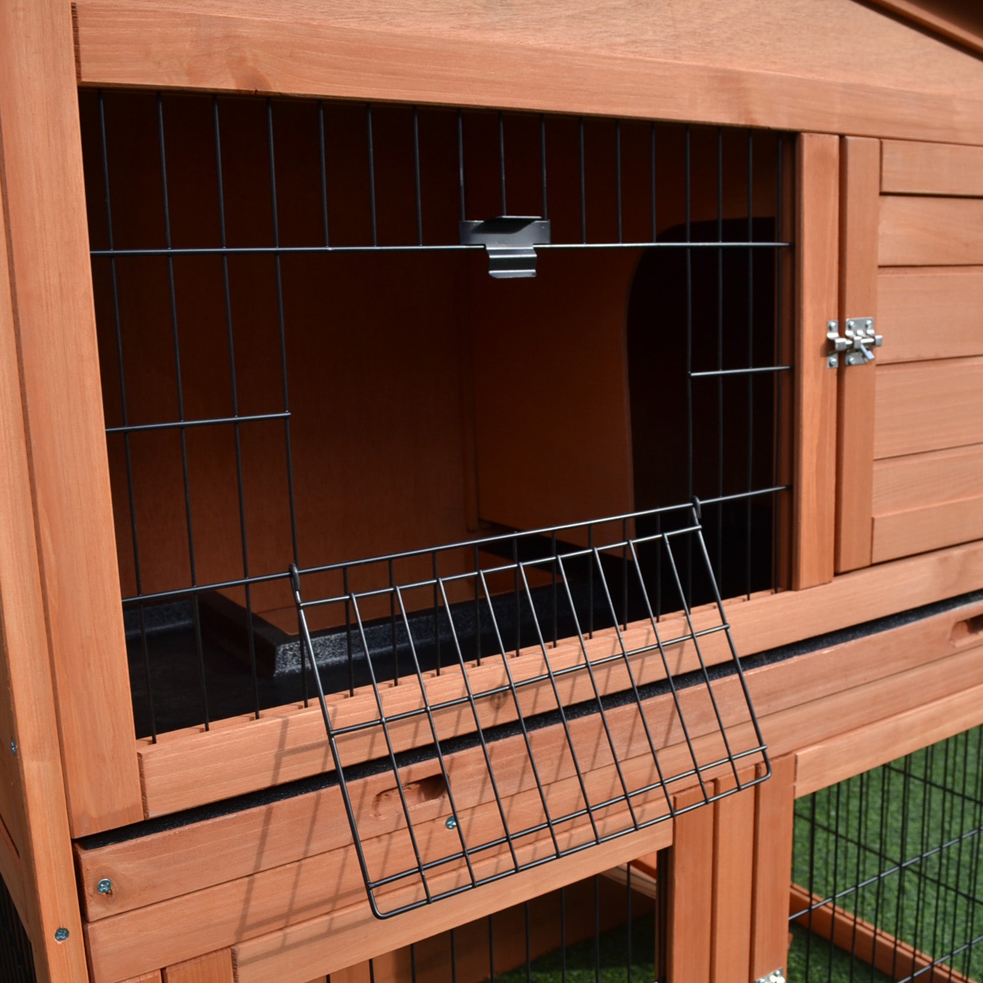 PawHut Rabbit Hutch Outdoor Guinea Pig Hutch 2-Tier Bunny Cage with No-Leak Tray 100.5 x 55 x 101 cm - North Peak Garden Furniture