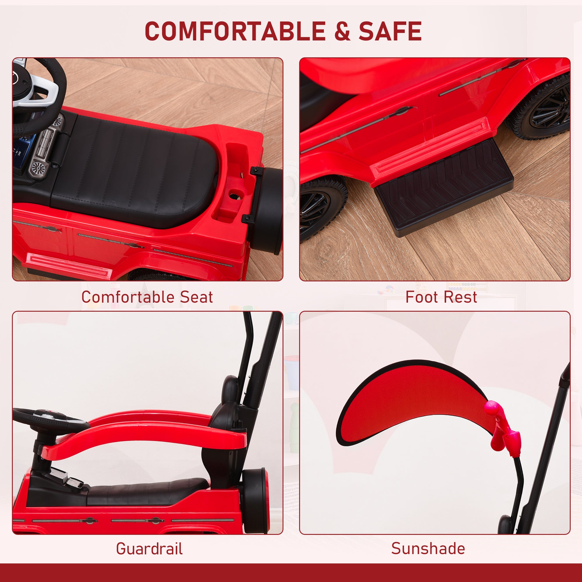 HOMCOM 3 in 1 Kids Children Ride on Push Car Toddler Sliding Car G350 Licensed Walker Foot to Floor Slider Push-Along with Horn Steering Wheel NO POWER Manual, Red - North Peak Garden Furniture