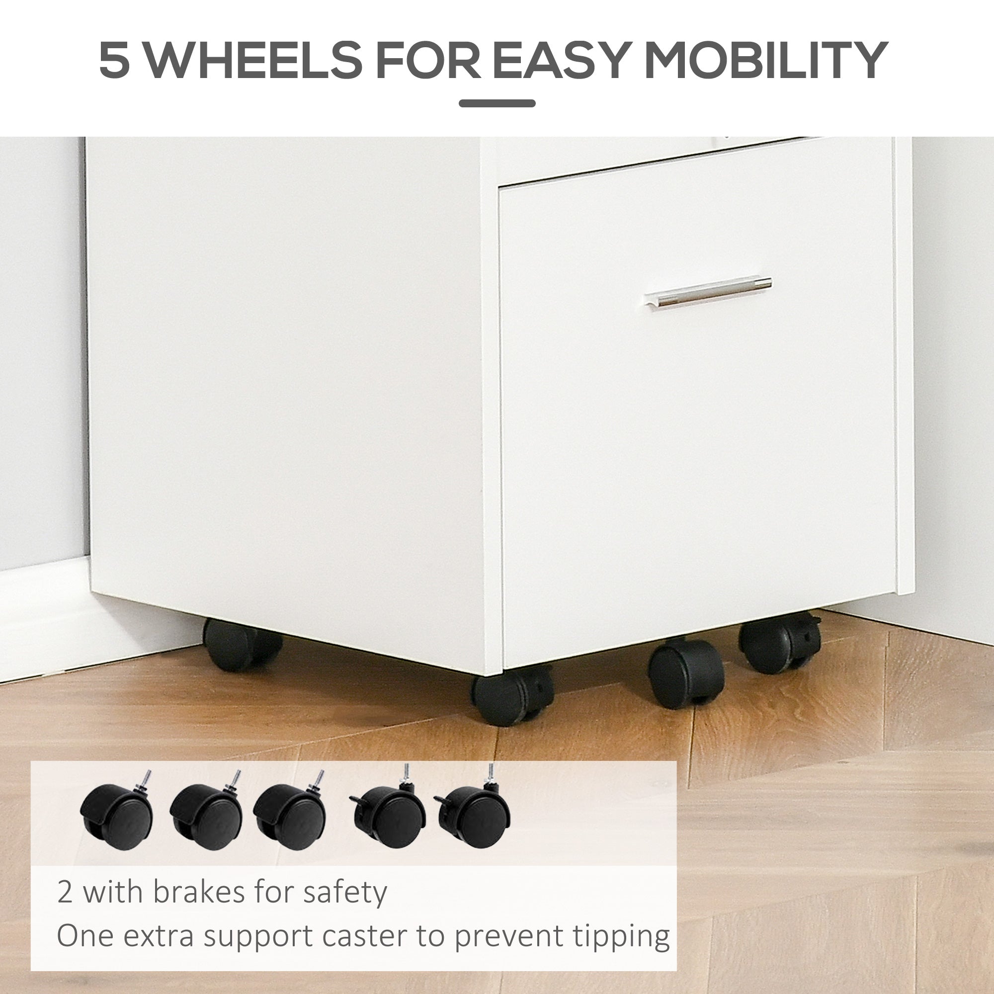 Vinsetto Lockable Two-Drawer Filing Cabinet, with Wheels - White - North Peak Garden Furniture