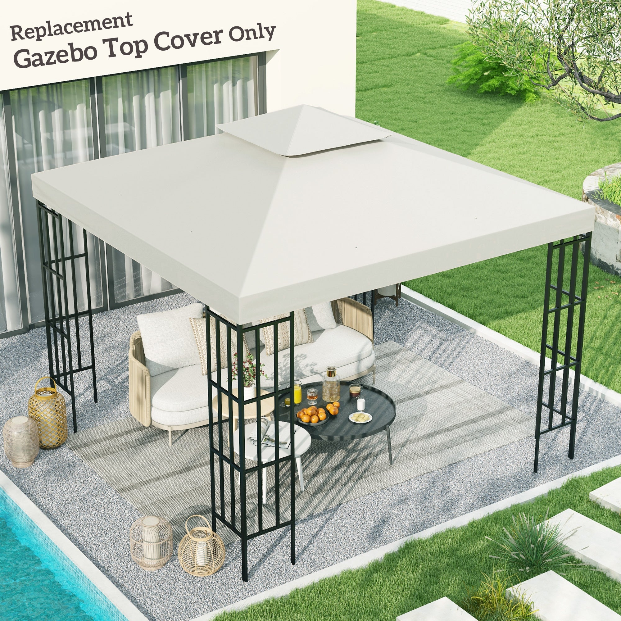 Outsunny Gazebo Replacement Canopy 3x3 m-Cream White - North Peak Garden Furniture
