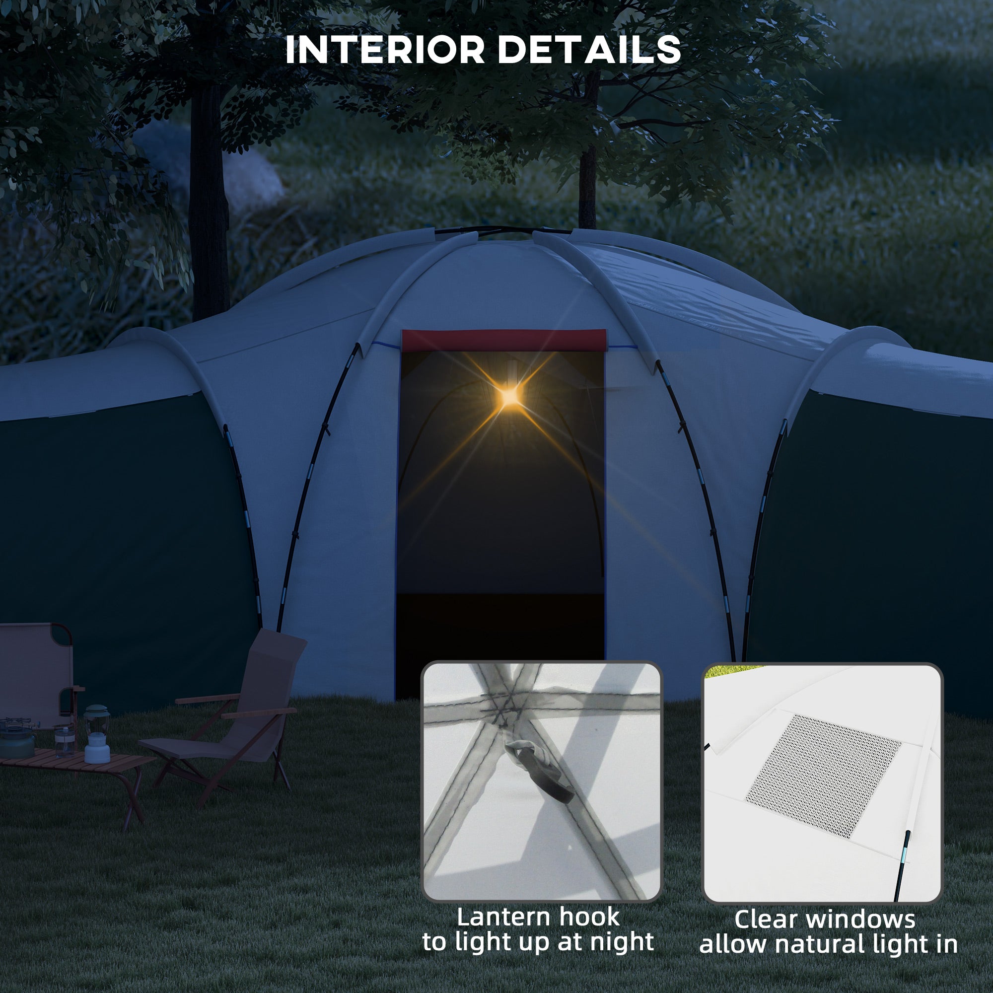 Outsunny 6-9 Man Tent with Bedrooms and Living Room, Accessories Included