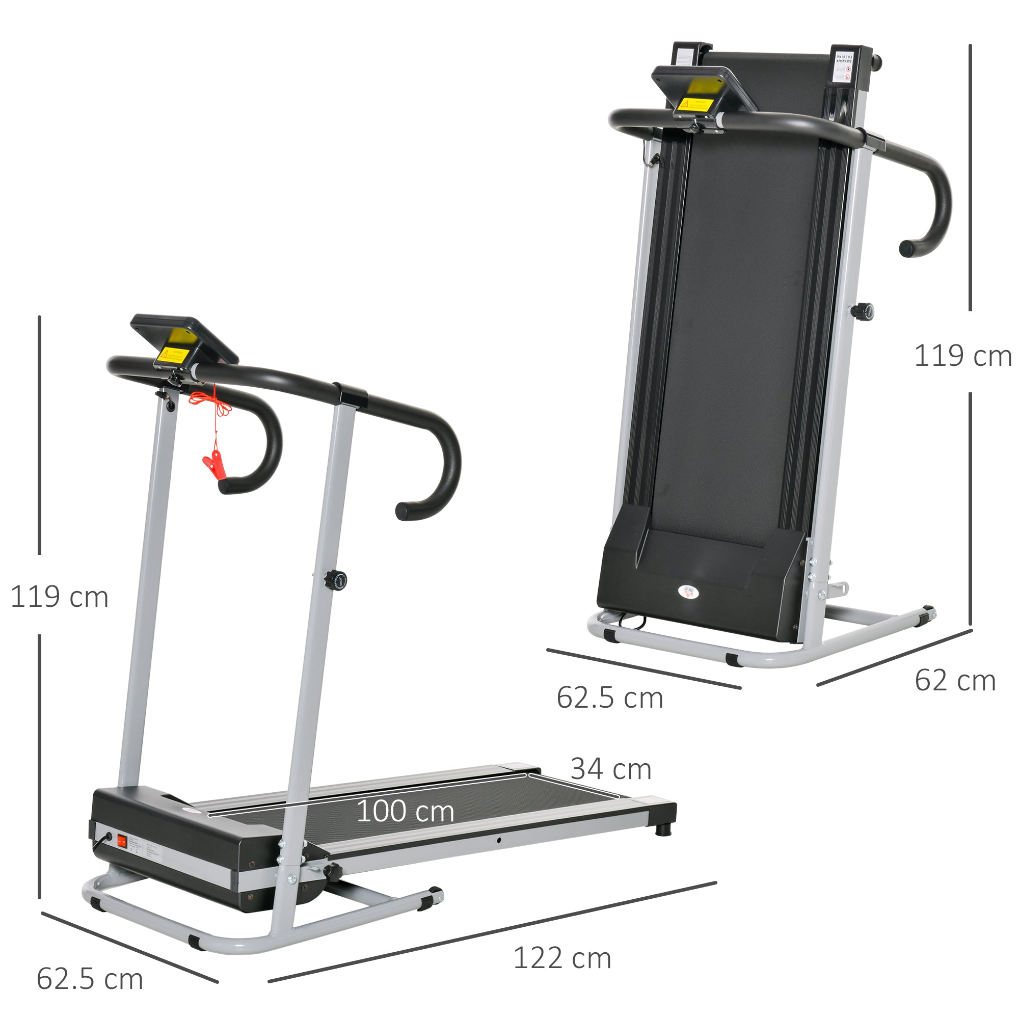 HOMCOM 1.25HP Motorised Electric Treadmill, 10km/h Folding Running Machine, Gym Fitness Exercise with LCD Monitor, Grey - North Peak Garden Furniture