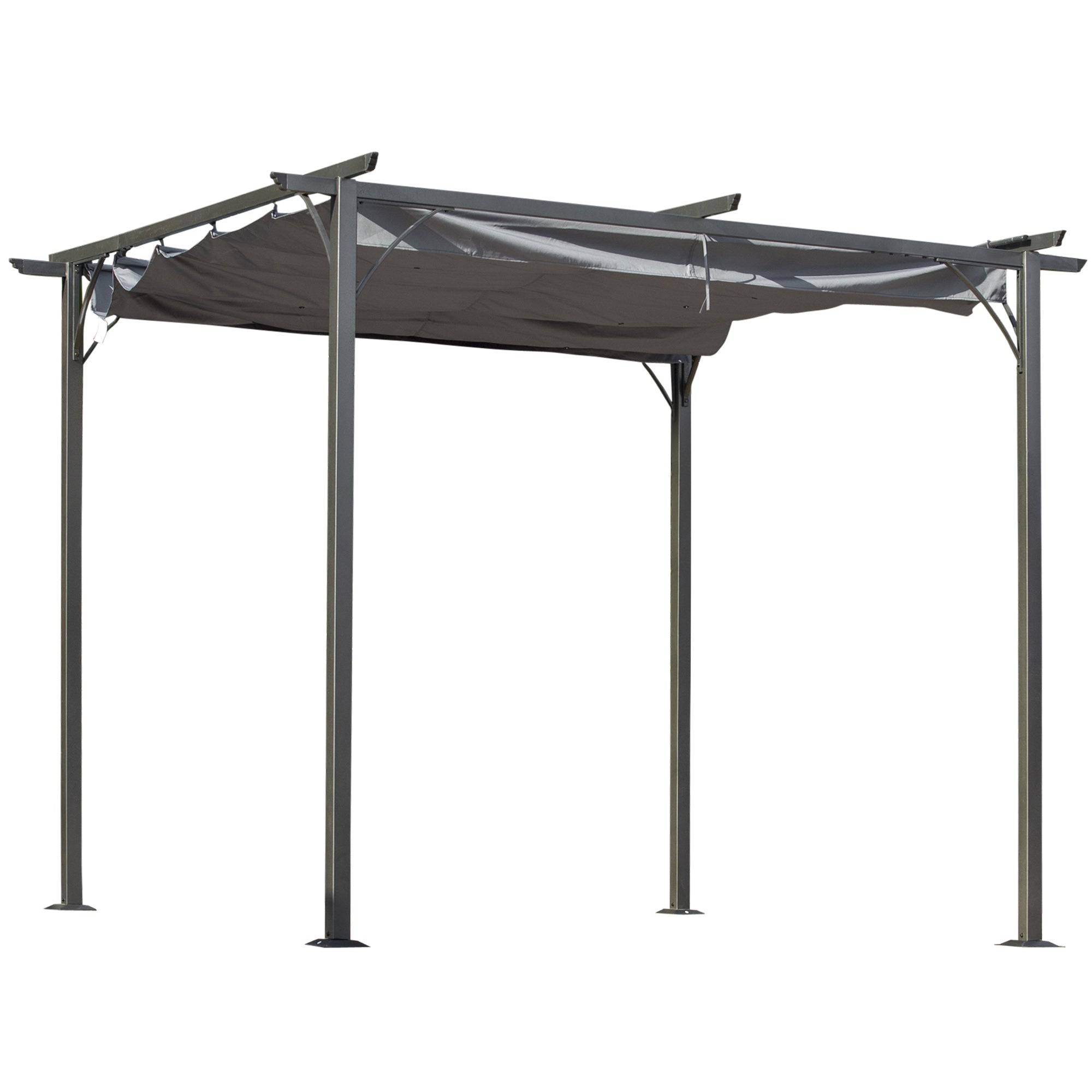Outsunny 3 x 3(m) Metal Pergola with Retractable Roof, Garden Gazebo Metal Pergola Canopy. Outdoor Sun Shade Shelter for Party BBQ, Grey - North Peak Garden Furniture